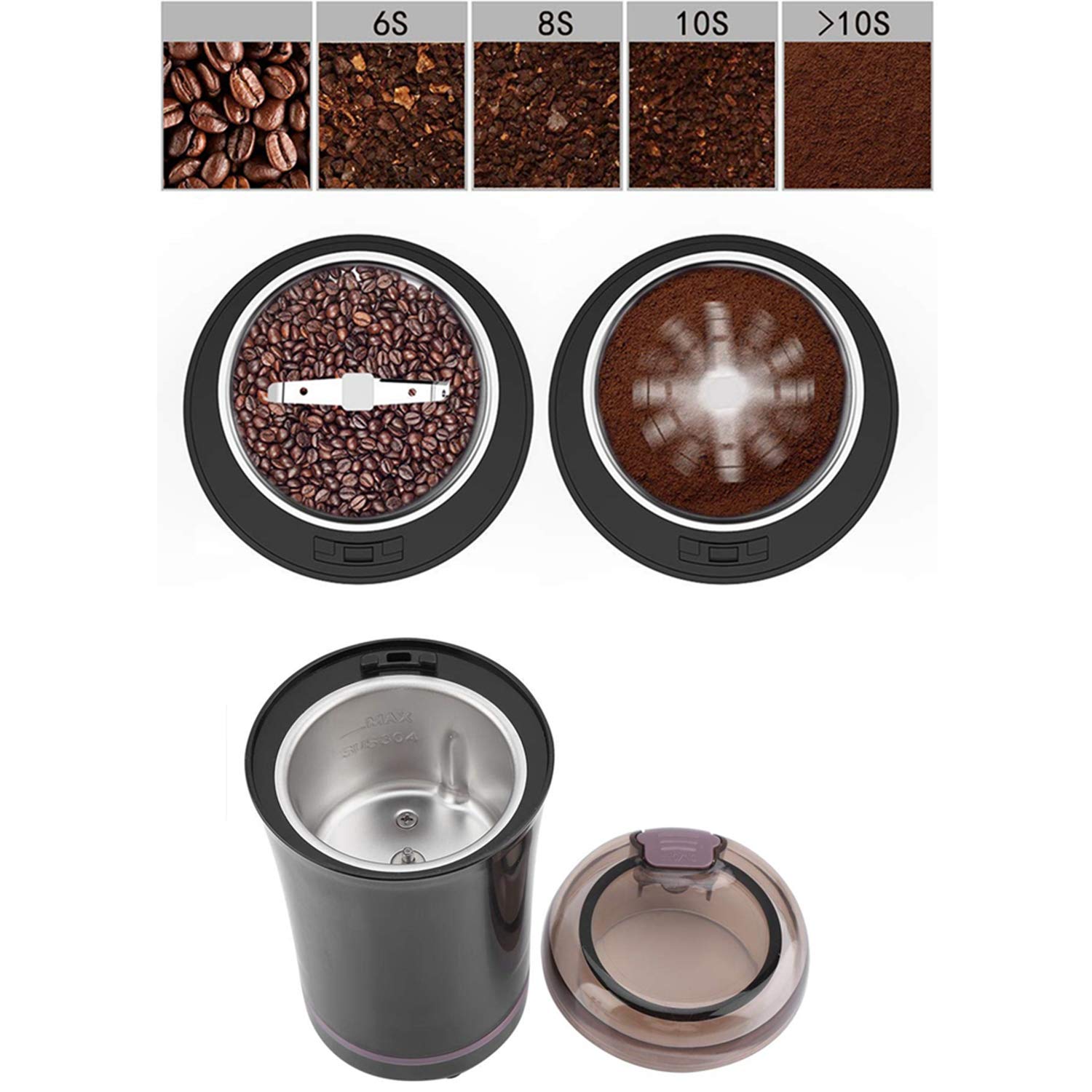 Kaffeemühle Elektrisch - 150W Edelstahl Mahlwerk Für Bohnen & Gewürze