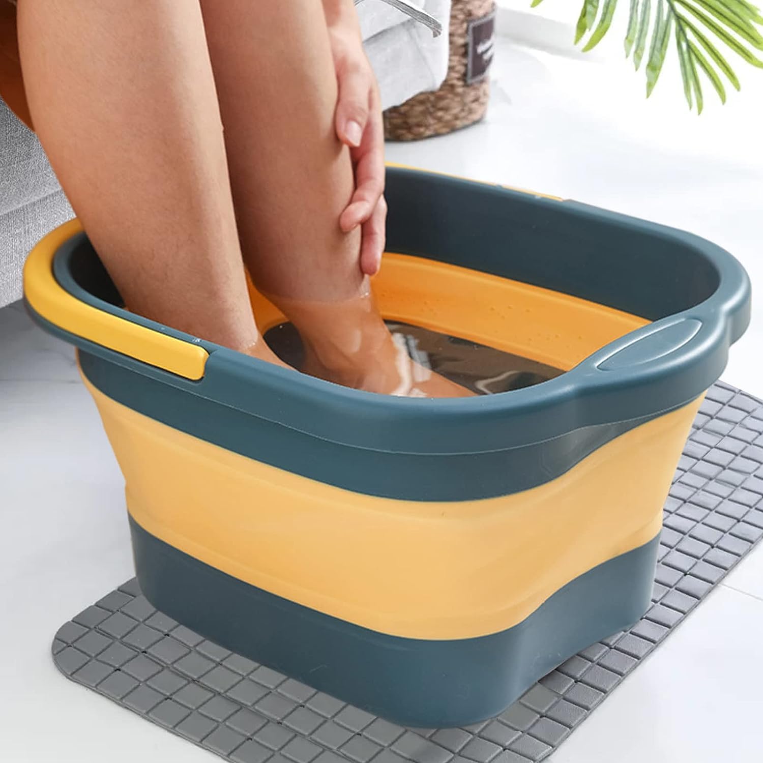 Vasca da bagno pieghevole per piedi in plastica con rulli massaggianti, vaschetta per piedi con massaggio, con manico, per pediluvio, pattumiera (3 colori)