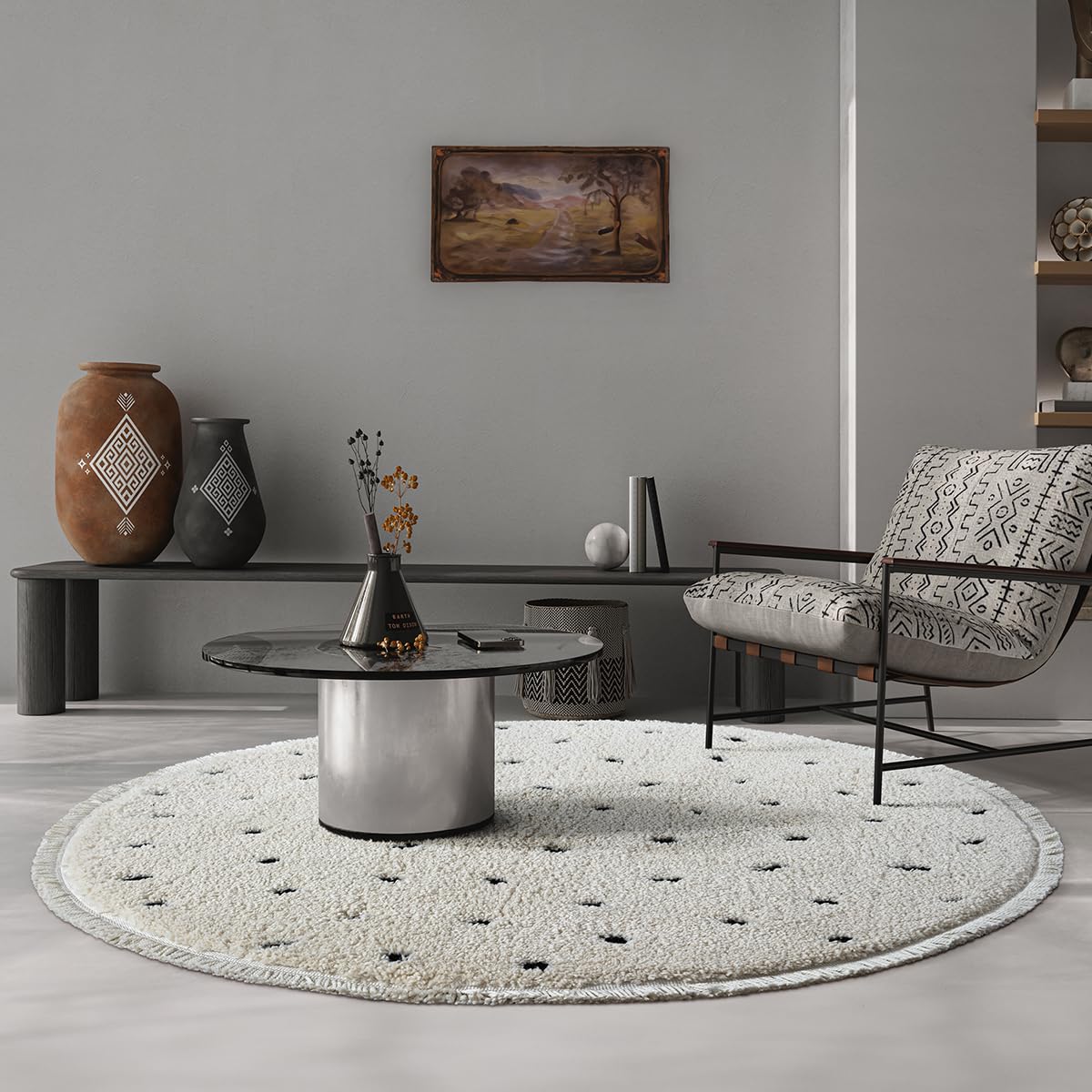 the carpet Bahar Shaggy Elegant Designer Living Room Rug, Soft & Easy-Care High Pile Living Room Rug in Cream, 120 cm Round โ image 1