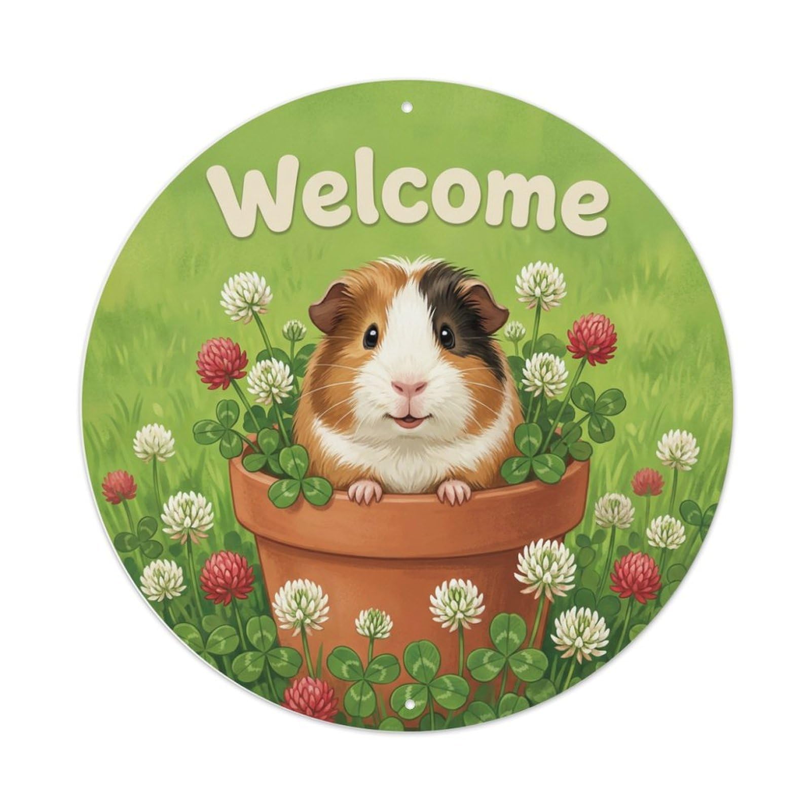 Metal Tin Sign Welcome Guinea Pig Clover