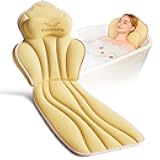 Pesipers Ergonomic Full Body Bath Pillow for Bathtub, 3.9 inch Thickened Tub Pillows for Back Support and Headrest Neck, Soft 5D Air Mesh Cushion & Mat, Bathtub Pillow with 13 Suction Cups(Gold)