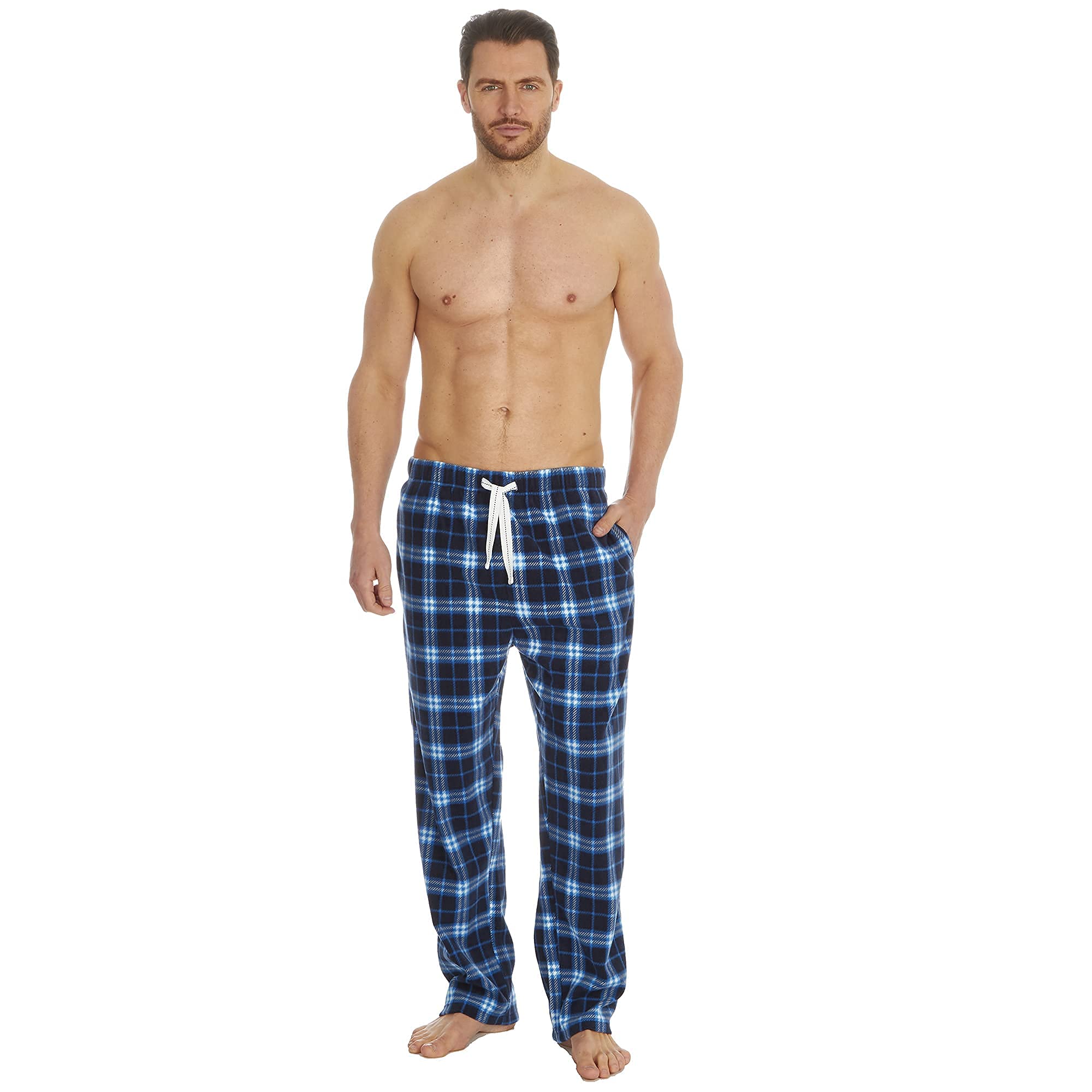 STC Stores Mens Microfleece Check Lounge Pants/Pyjama Bottoms (Navy Check, XL)