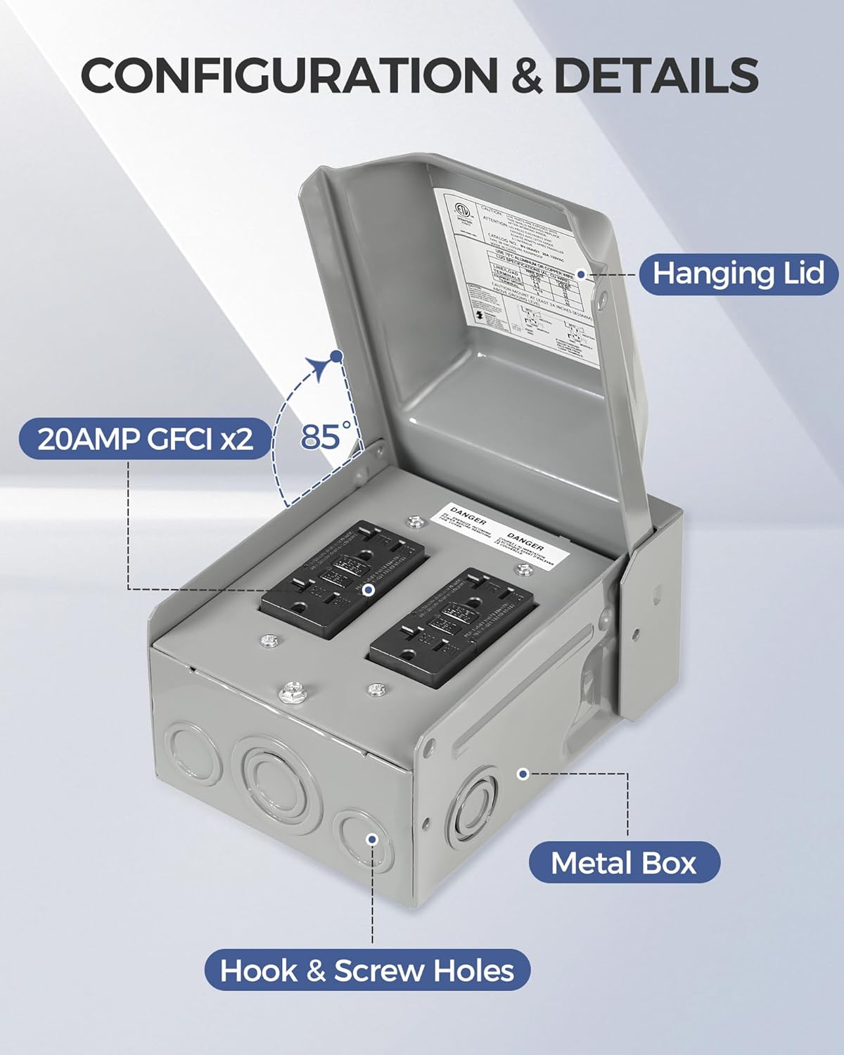 Outdoor Outlet Boxs Bundle, Weatherproof Metal Outdoor Electrical Outlet Box with 20 Amp WRTR GFCI Receptacles, Water Resistant, ETL Listed, H04OB06-H03OB06