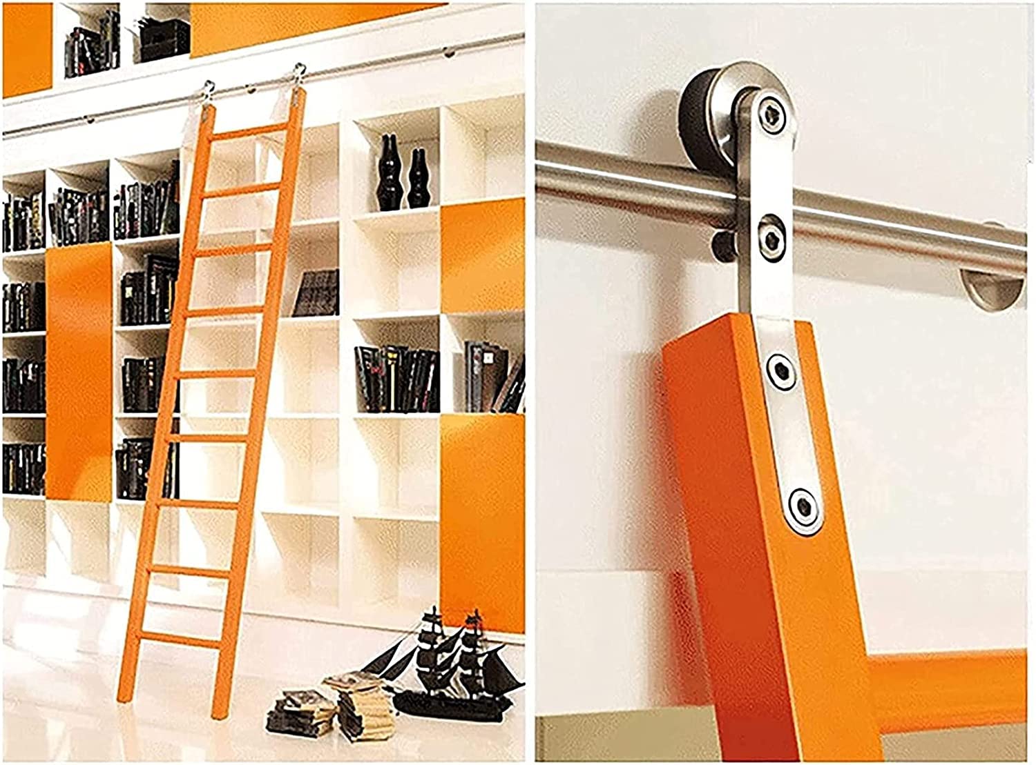 Rail coulissant tube rond acier inoxydable kit porte grange mobile échelle bibliothèque