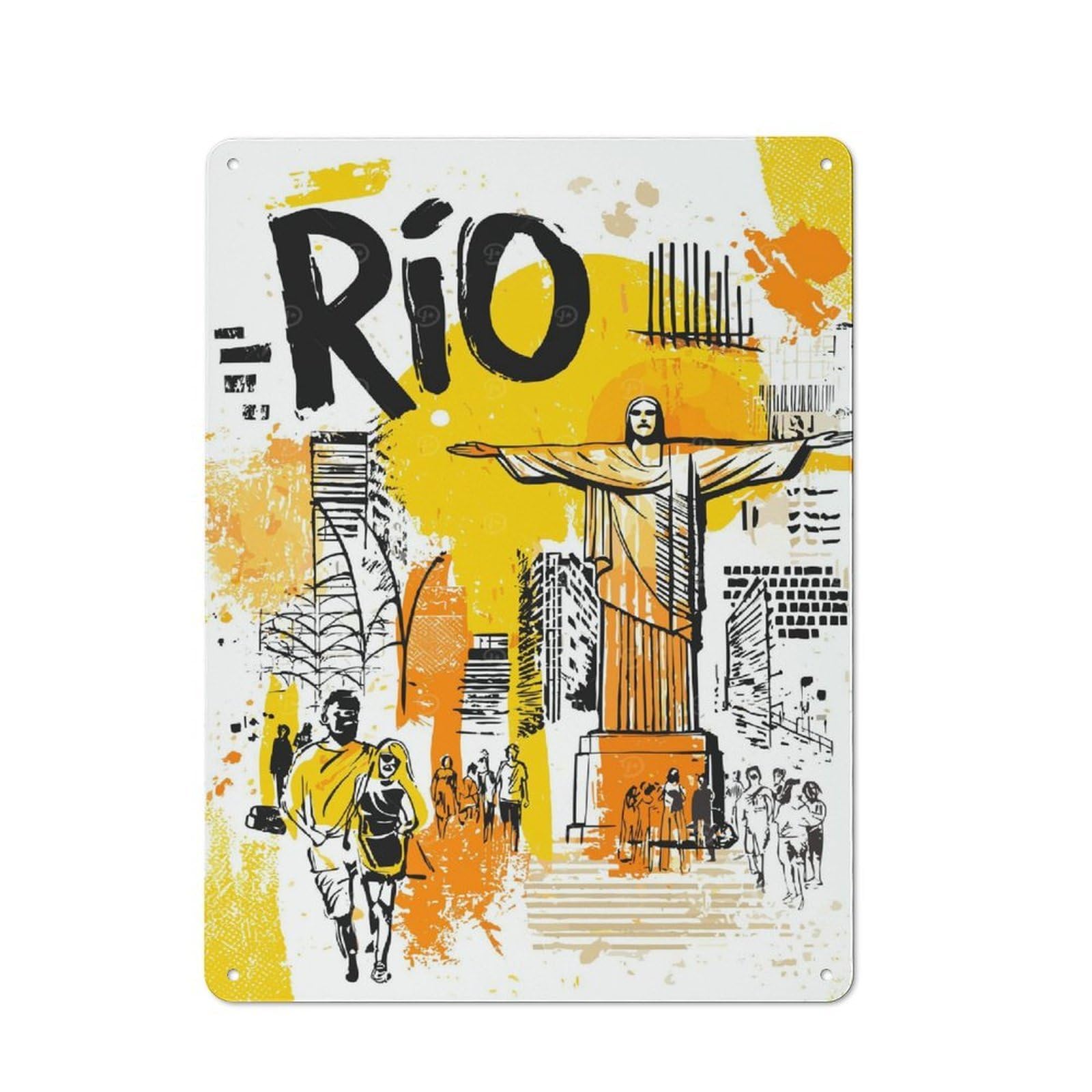 Junmoney Rio De Janeiro Travel Metal Wall Sign 40X30cm, Rustic Classic Pub Decor For Cafe, Pub, Workshop Or Home Bar