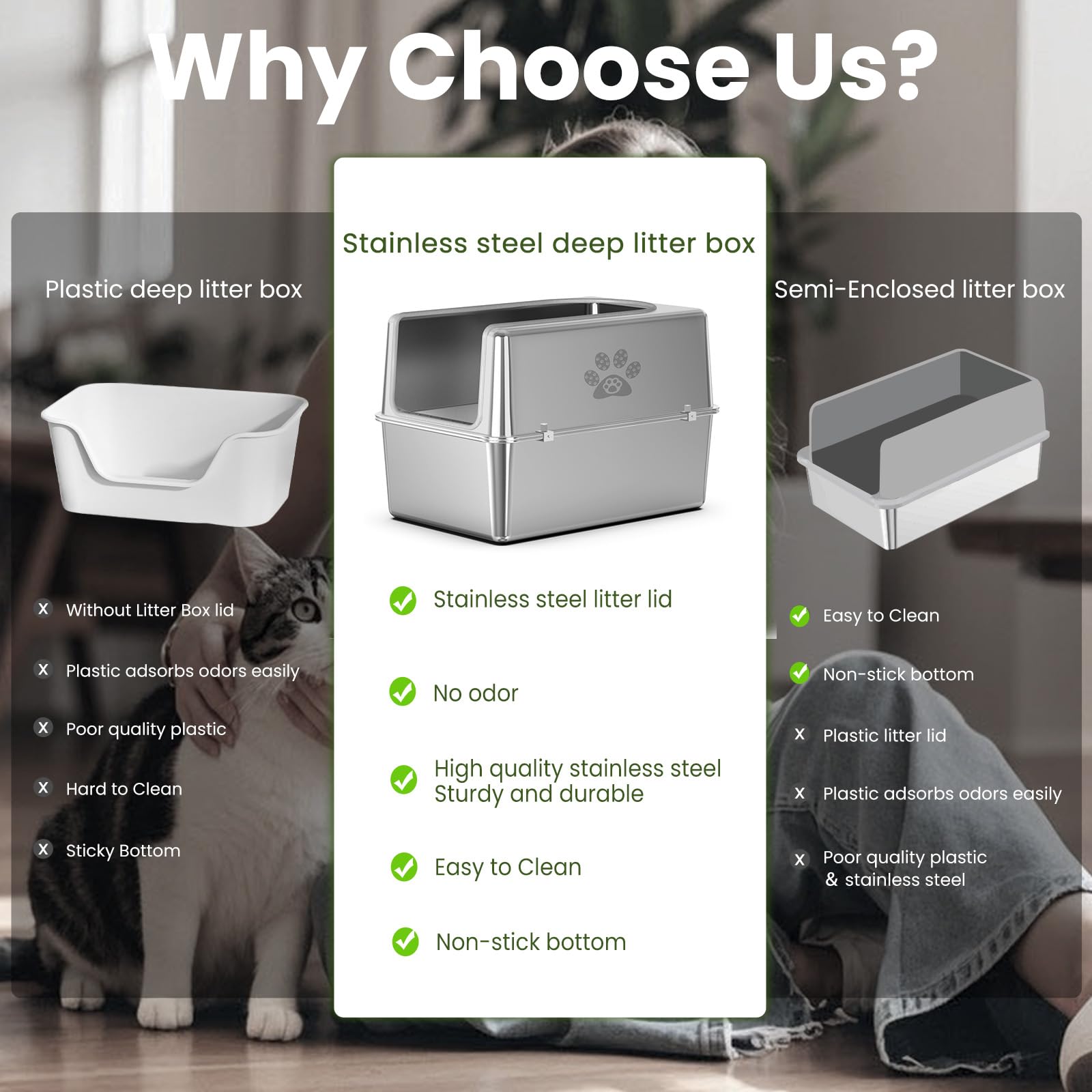 Enclosed Stainless Steel Cat Litter Box with Lid, Metal Litter Box for Big Cats, Extra Large Cat Toilet with High Side, Non-Stick, Anti-Leakage, Odorless, with Cats Litter Mat & Litter Scoop - image 7