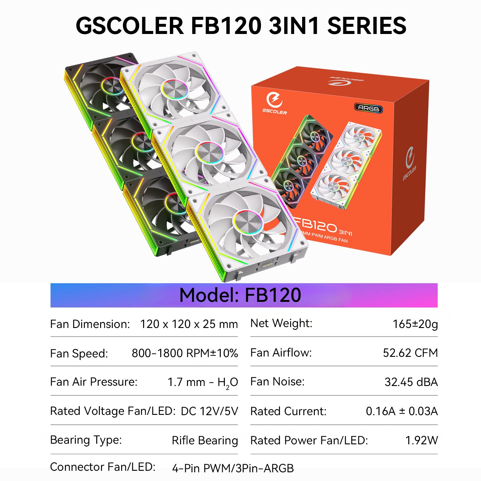 FB120 - Ventole di raffreddamento ARGB PC da 120 mm, colori e telecomando da 16,8 m, ventola inversa a specchio infinito, controllo velocità PWM, flusso d'aria elevato, giunzione/catena a