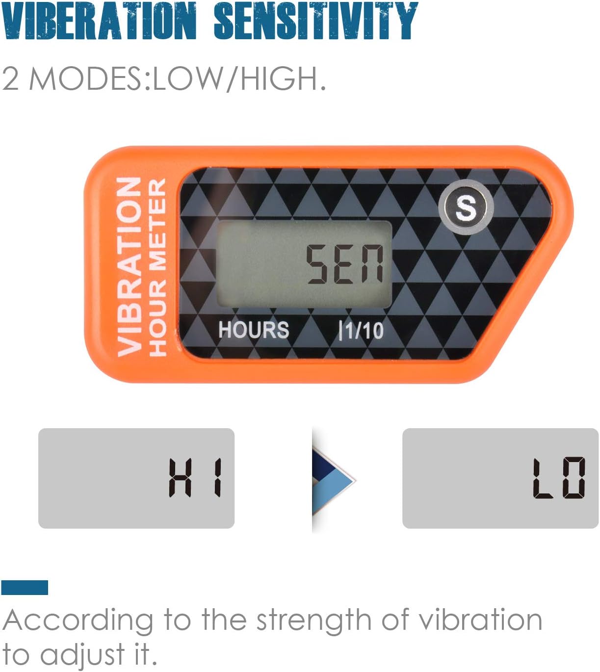 Runleader Digital Self Powered Wireless Hour Meter,Vibration Activated,Resettable Job Timer, User Lock Shutdown for Generator Marine ATV Lawn Mower Motor(Orange)
