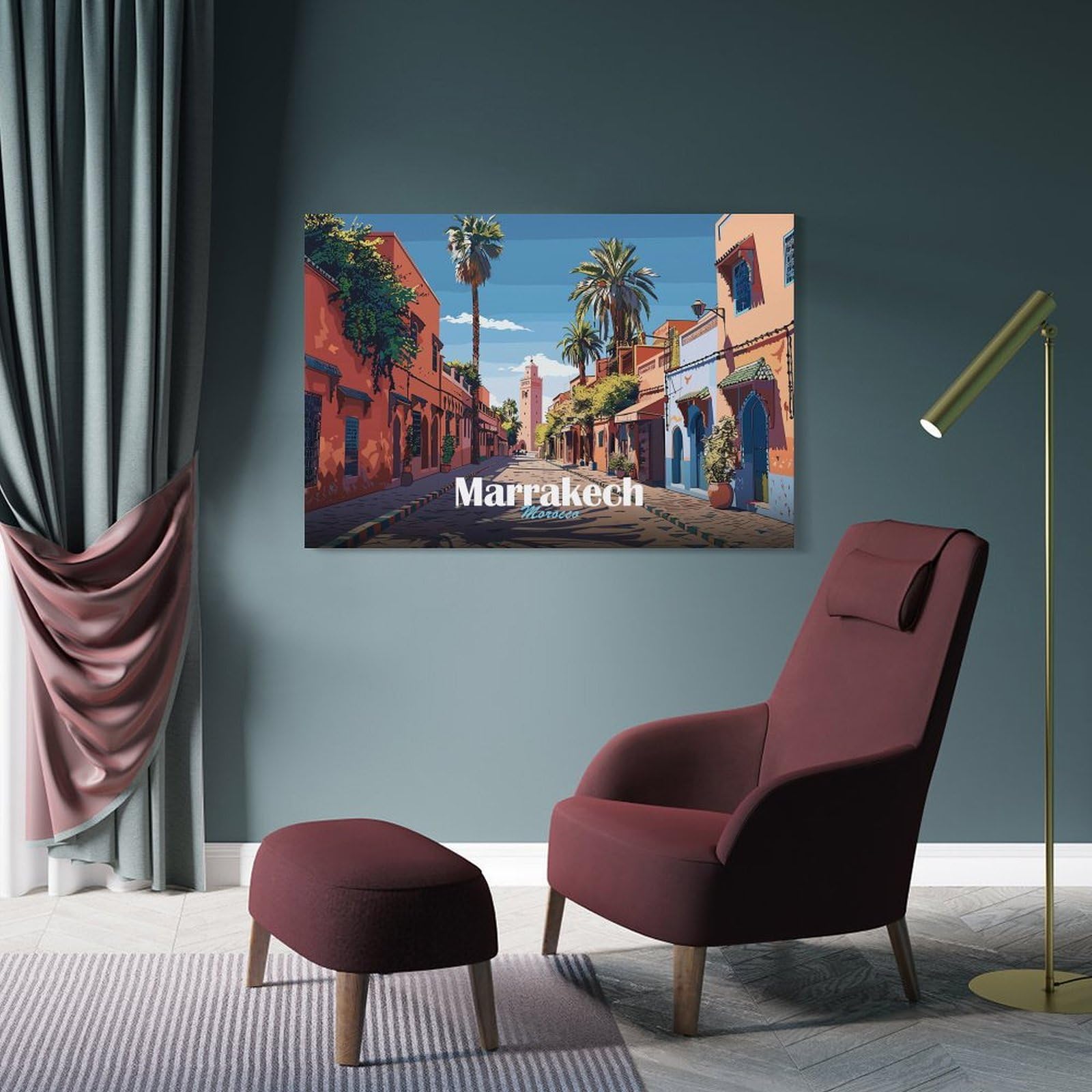 Junmoney Wall Picture Print Marrakech Street Scene, 20x30inch(50x75cm), for Living Room, Lounge Or Sitting Room, A Home Accent with Warm Character