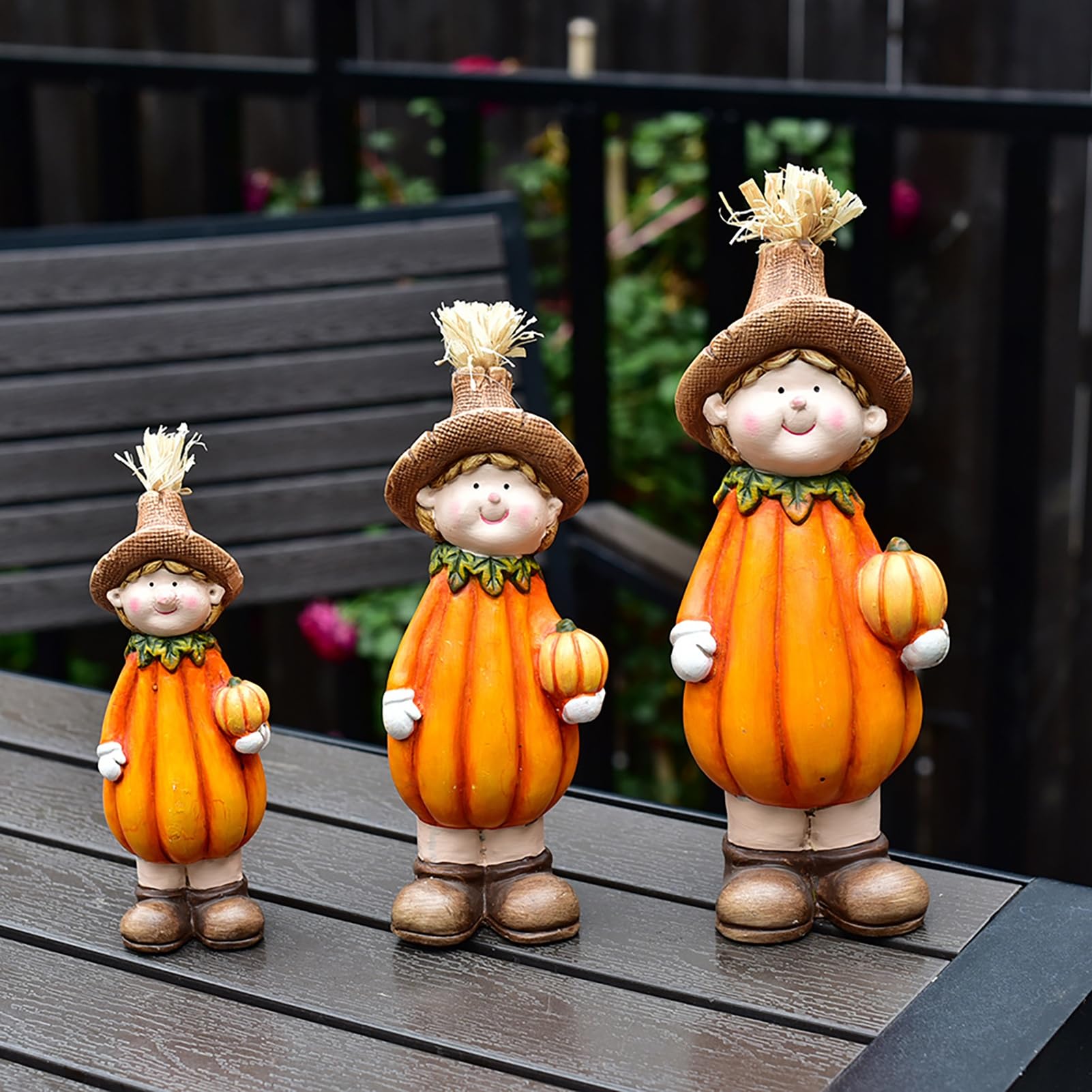 Mała ceramiczna statuetka ogrodowa urocze dziewczyny chłopcy/krasnal / wróżki dyni rzeźby do ogrodu na zewnątrz podwórko patio dekoracja trawnika