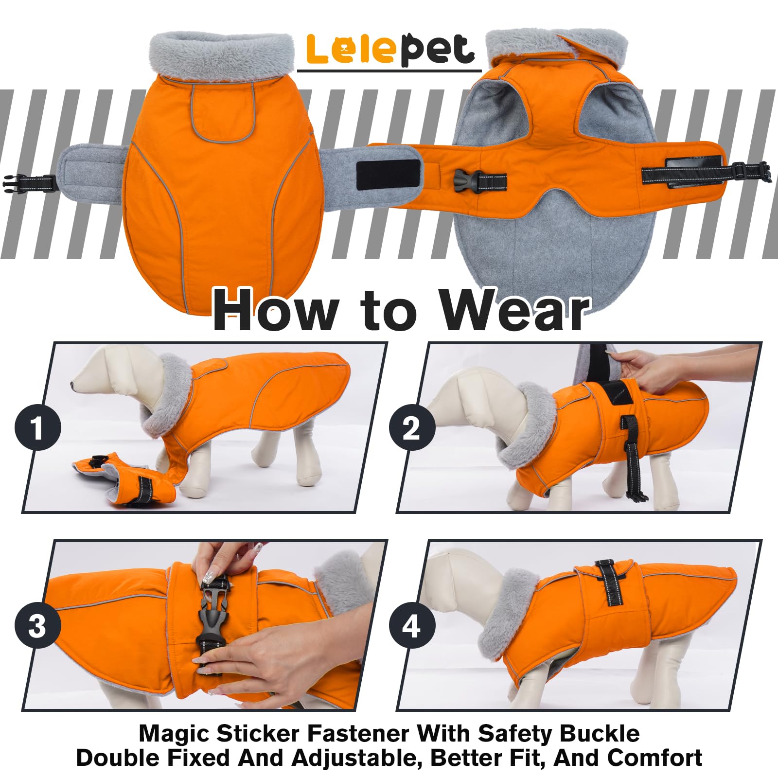 Lelepet Manteaux et vestes chauds pour chiens, manteau d'hiver imperméable pour chien par temps froid, veste matelassée réfléchissante pour chien, doublure polaire pour animal de compagnie avec trou