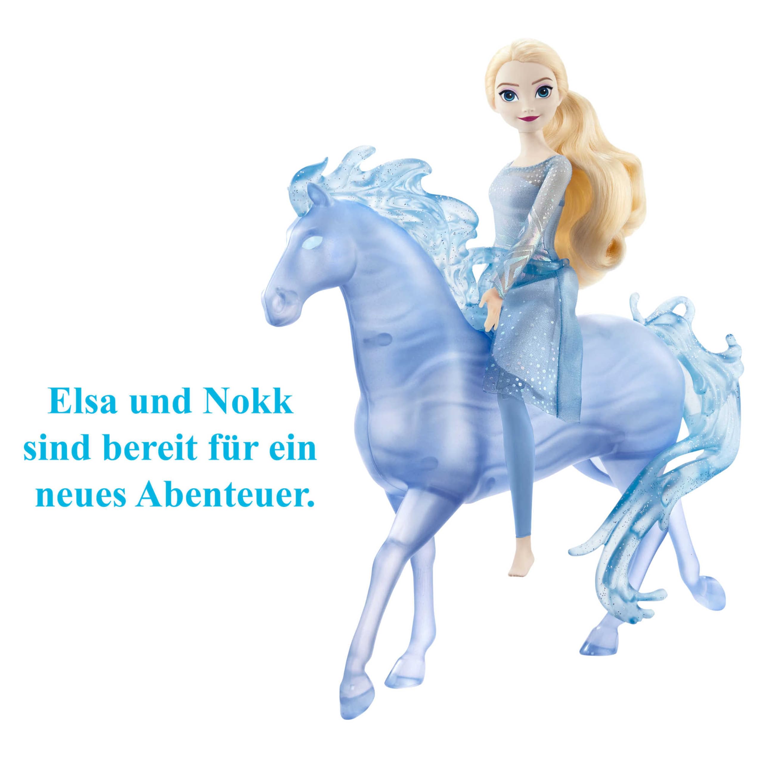 Mattel DISNEY Die Eiskönigin Elsa und Nokk - Bewegliche Elsa-Puppe, majestätische Wasserfigur Nokk, inspiriert vom Zweiten Teil, für Kinder ab 3 Jahren, HLW58