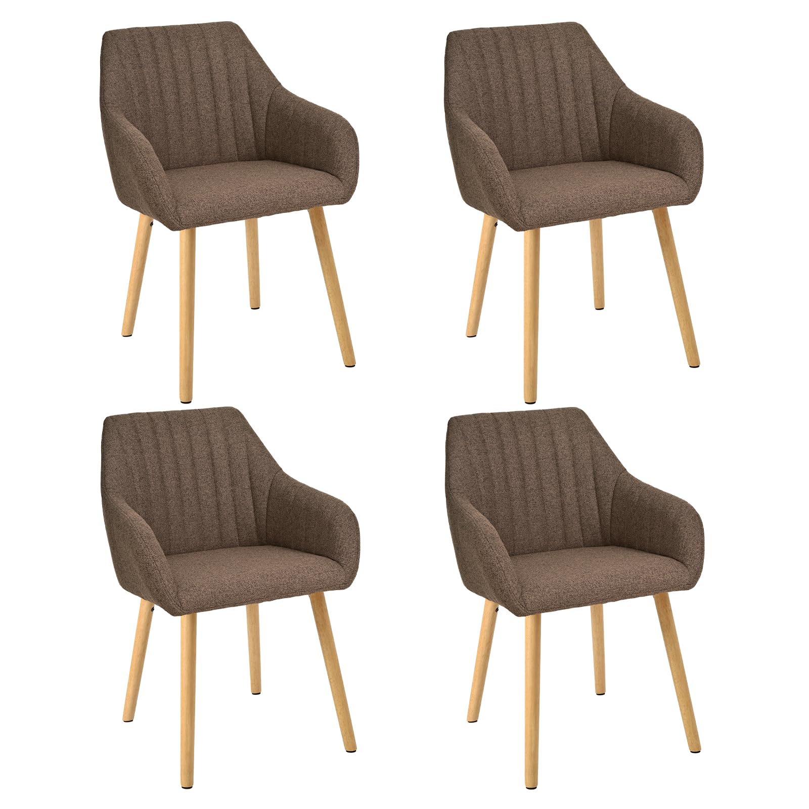 Goeurvant Dining Chairs Set of 4, Modern Kitchen Chairs with Backrest & Wooden Legs, Upholstered Armchairs for Living Room, Dining Room, Lounge, Polyester Fabric, Brown