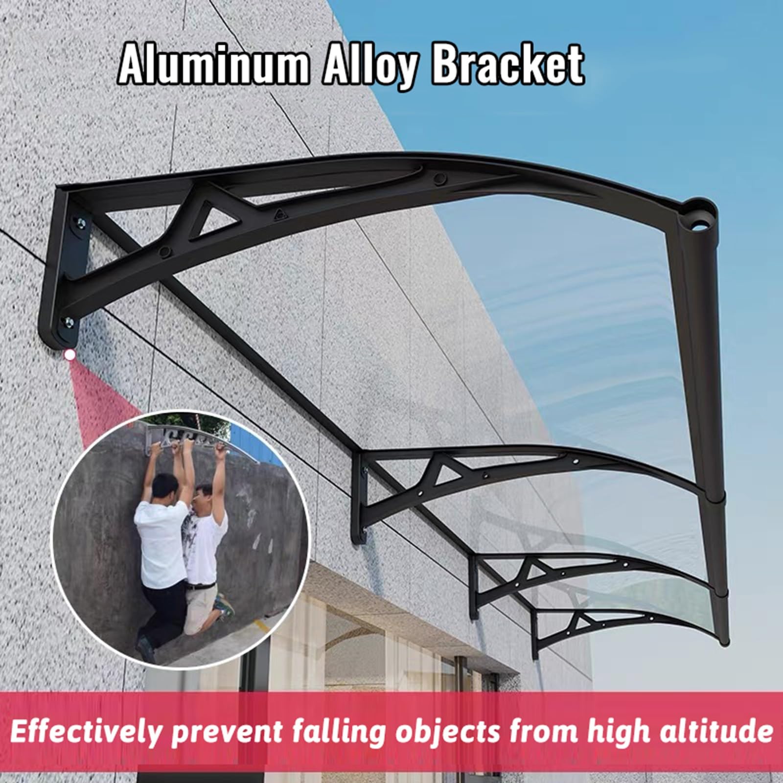 Tenda da sole in policarbonato trasparente, 60 x 240 cm, per esterni, con drenaggio, resistente alle intemperie, per porte d'ingresso e portici (champagne)