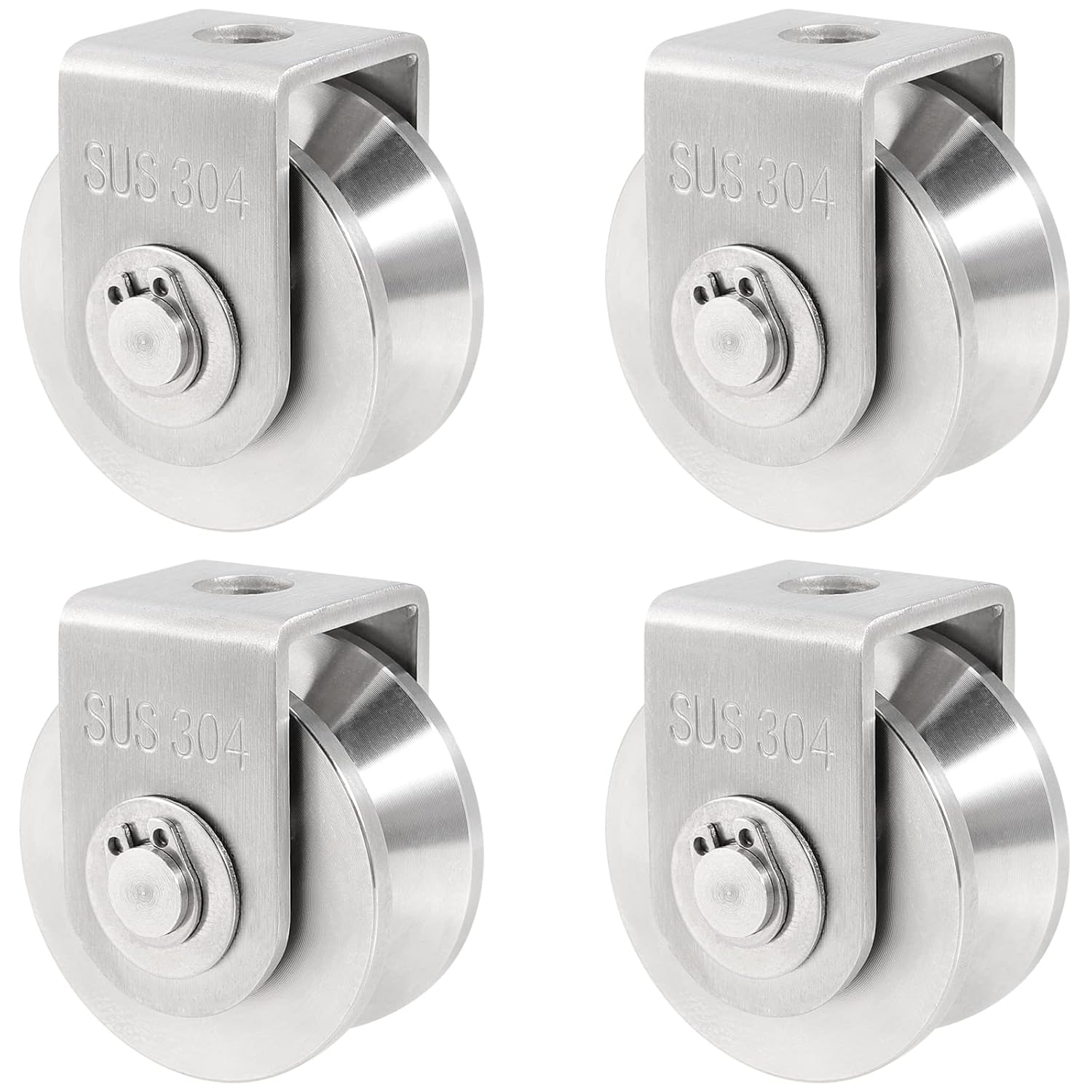 SEUNMUK 4 PCS 2 Inch V Groove Wheel, 304 Stainless Steel Double Bearing Sliding Gate Roller Wheel, V Shape Guide Pulley Track Wheel with Mounting Bracket for Swing and Sliding Gate, 660 lbs Capacity: Industrial & Scientific