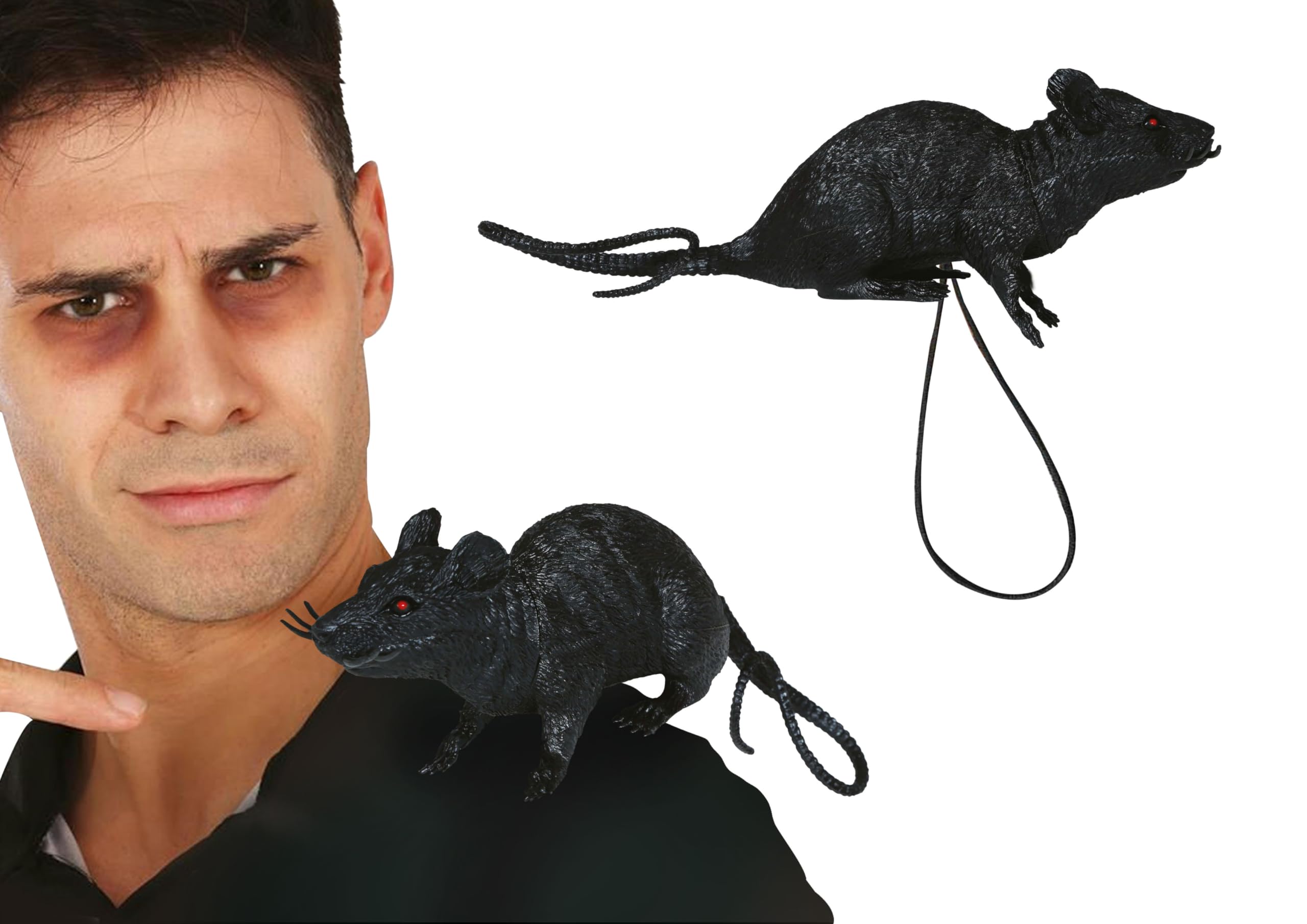 FIESTAS GUIRCA | Black Rat with Shoulder Strap (6.3 in) - Halloween Decoration for Animal and Insect Parties - Ideal for Spooky Celebrations and Eerie Settings - Black