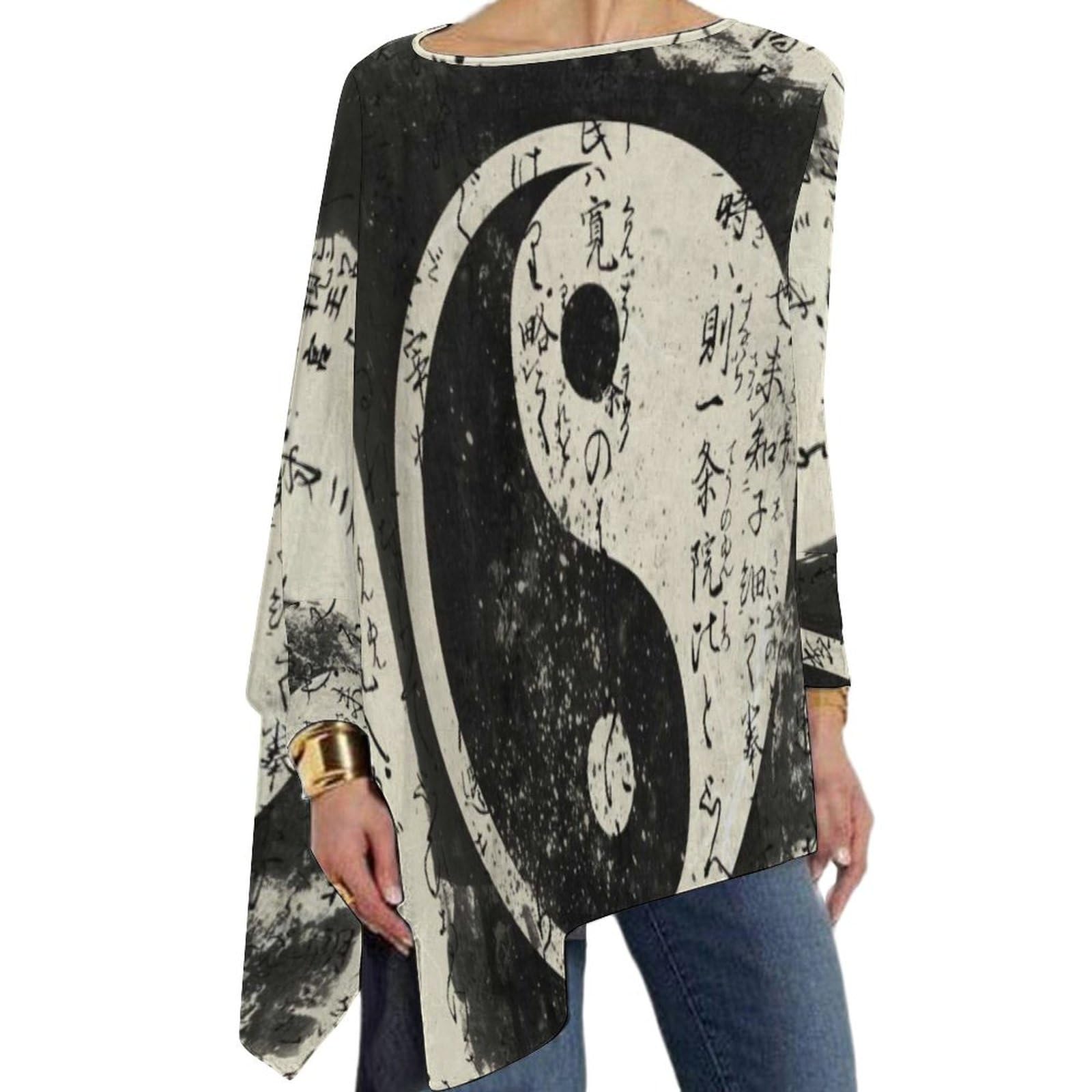 Yin and Yang Womens Long Sleeve T-Shirt Tunic Loose Fit Tee Tops for Leggings 2XL