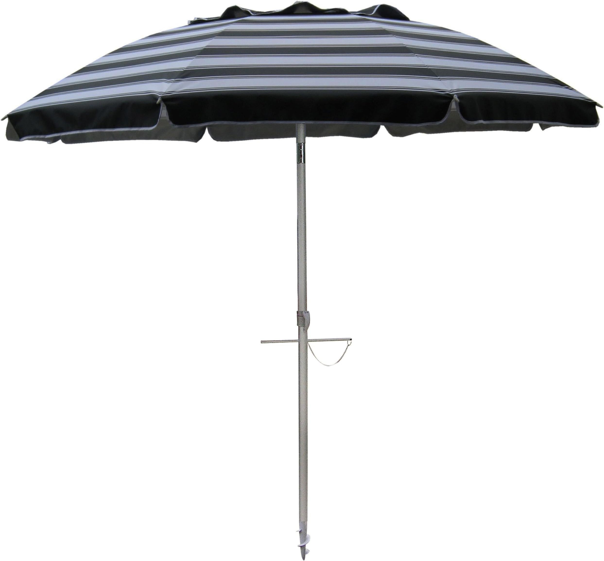 7 Foot Self Anchoring Beach Umbrellas W/tilt - Black and White Stripe