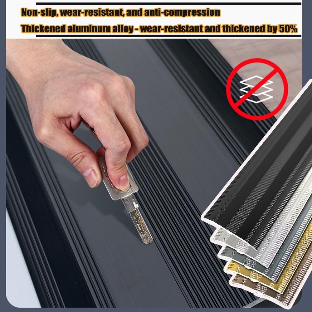 Doorway Floor Transition Strip Metal Threshold Ramps for Doorways Wide 2.4in Floor Flat Divider Strip, Floor Edging Trim Strip Uneven/Flat Floor Gap Cover Strips(Black,90cm/35.4in)