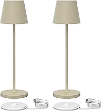K-Bright Pack of 2 Dimmable LED Battery Table Lamps, Suitable for Indoor and Outdoor Use, Rechargeable, 3000 K Warm White Light, Designer Table Lamp, Contact Charging Station, Dune Beige