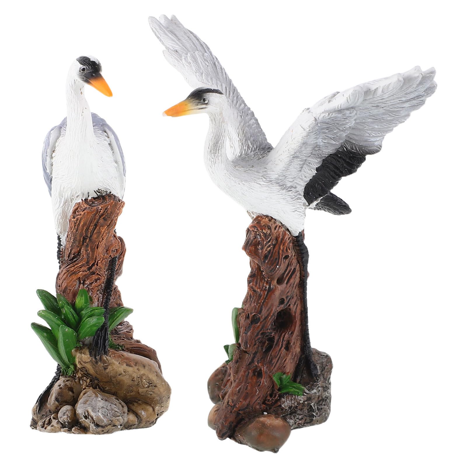 Statues de hérons de jardin : lot de 2 sculptures étanches en résine réaliste