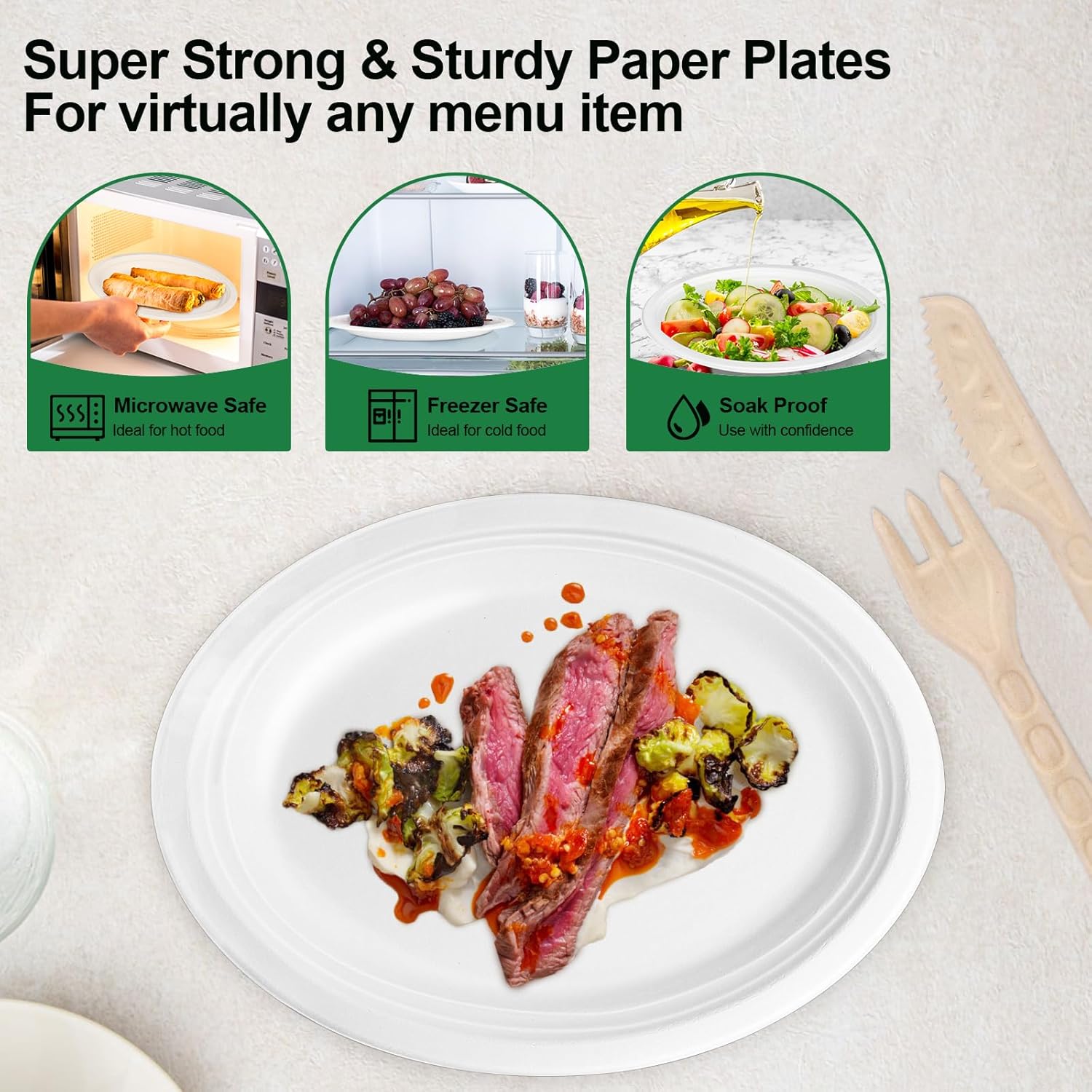 Large Oval Paper Plates 12 Inch, 100 Pack Heavy Duty Eco Friendly Disposable Plates, White Paper Plates Sturdy Strong for Party BBQ Picnic - Image 5