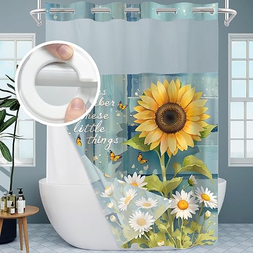 Miniatura 9 de AZHM Juego de 4 cortinas de ducha con alfombras de girasol, decoración de baño, citas inspiradoras, cortinas de baño con alfombras y accesorios