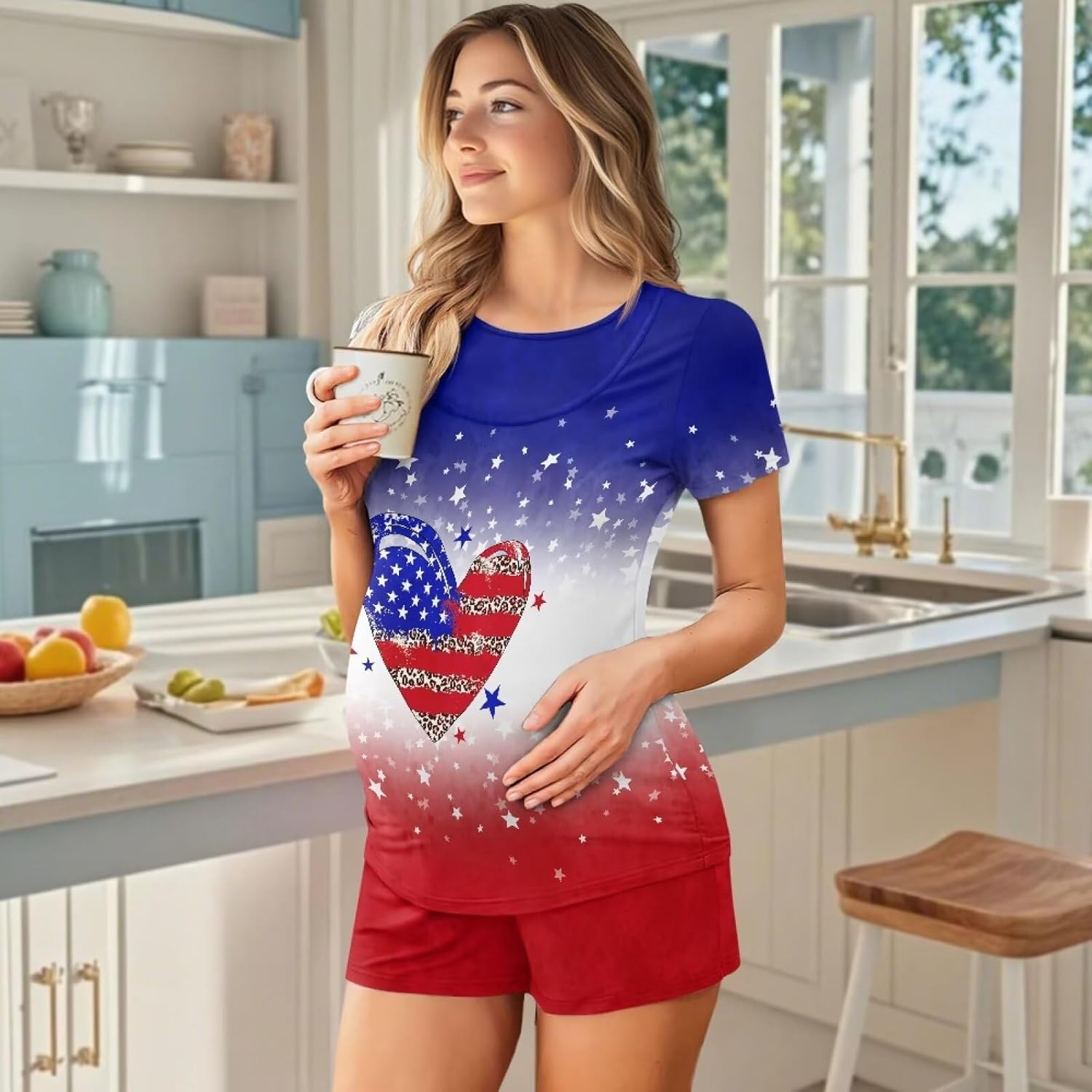 Women's Nursing Pajamas Set Double Layer Maternity Pjs Breastfeeding Casual Sleepwear Postpartum Loungewear
