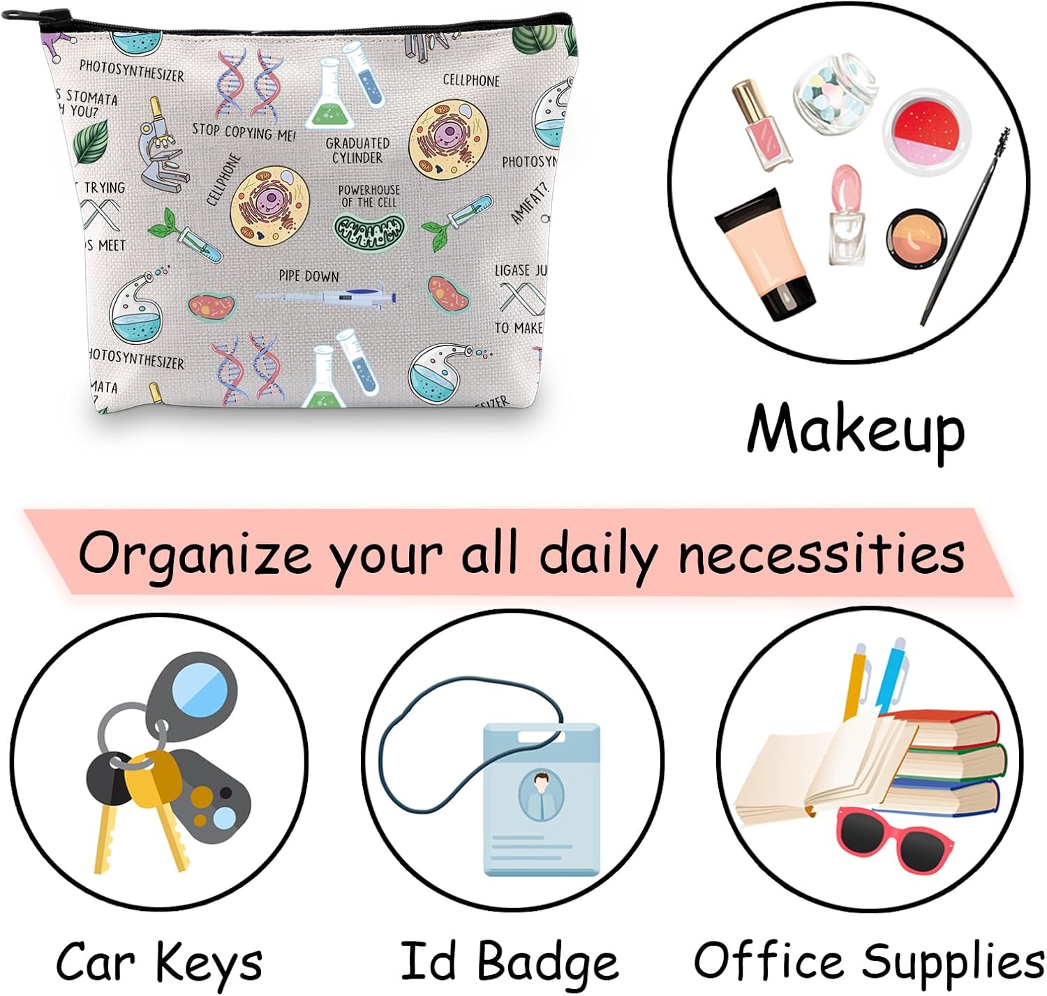 JXGZSO Funny Science Nerd Geek Gift Science Biology Makeup Bag Lab Tech Cosmetic Bag Biology Lover Gift Biologist Survival Kit Bag - Image 5