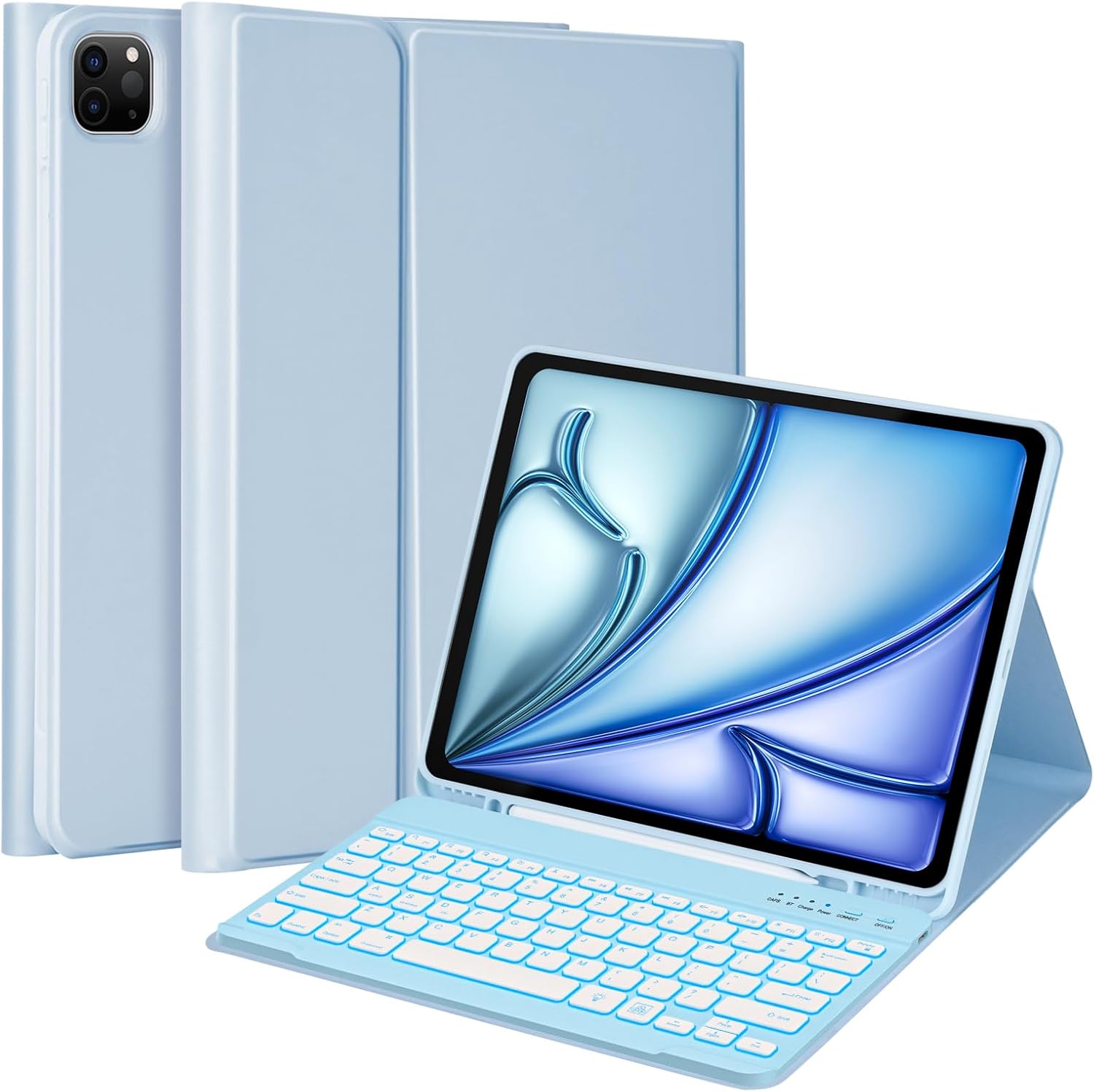 MMK for iPad Air 13 inch Keyboard (M3 2025 / M2 2024), iPad Pro 12.9 Case with Keyboard (5/6th Gen) & Backlit Bluetooth Wireless with Pencil Holder - Blue