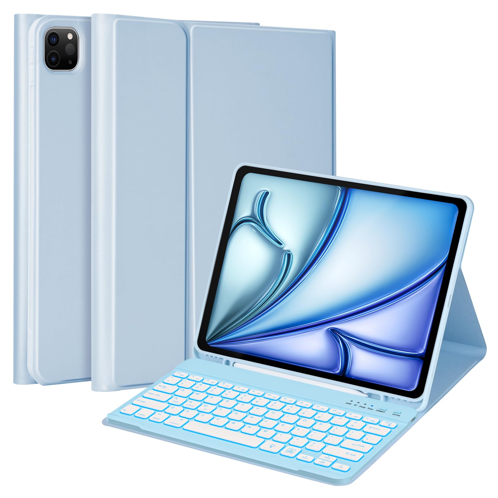 MMK for iPad Air 13 inch (M2) 2024 & for iPad Pro 12.9 Case with Keyboard, Keyboard case for iPad Pro 12.9 inch 6th 5th & iPad Air 13 inch, Backlit Bluetooth Wireless Keyboard with Pencil Holder,Blue