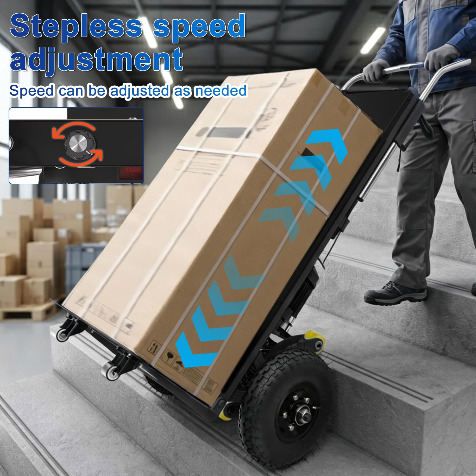 Chariot d'escalier électrique 1200 W - Charge maximale de 400 kg - Avec moteur sans balais - Pour contrôler les escaliers et les descentes - Avec poignée télescopique pour le transport de meubles