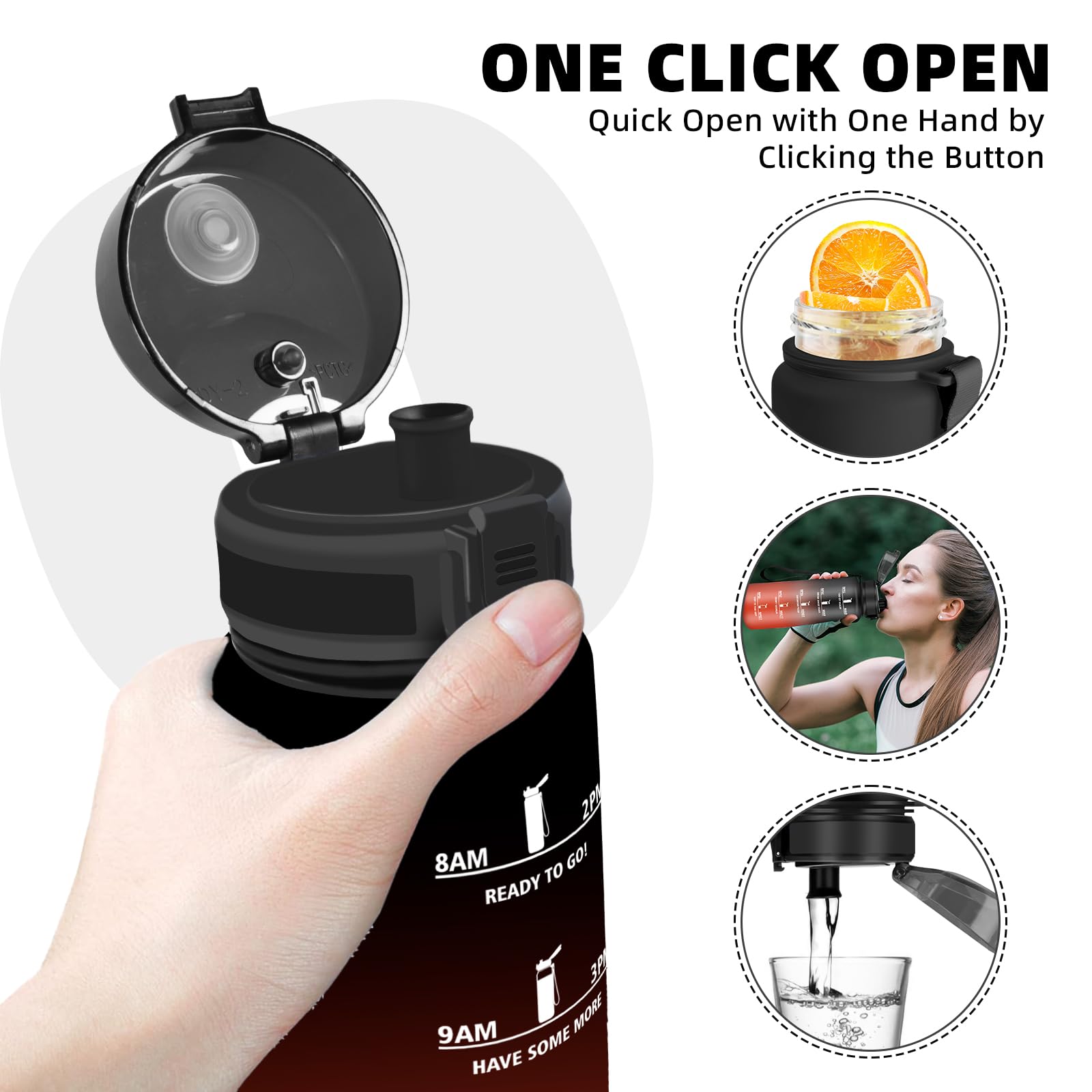 Borraccia 1.5 litri, Borraccia Palestra, Borracce Senza Perdite, Facile da Pulire, Borracce Motivazionale, con Filtro, Bottiglia Graduata, Facile da Trasportare, per Campeggio, Fitness, Corsa, Yoga