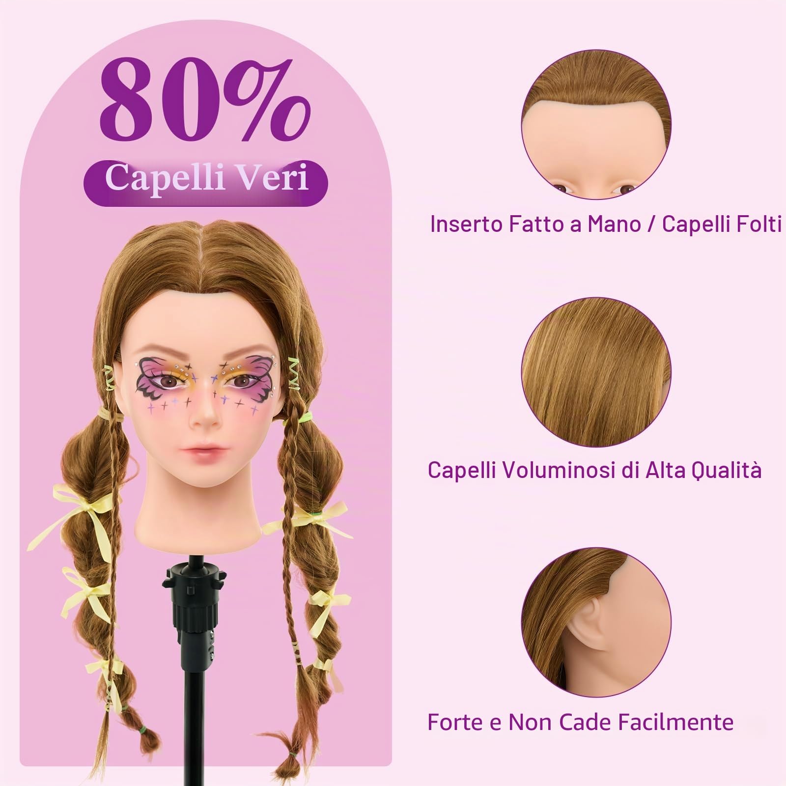 Neverland 71cm Testa Bambola da Truccare e Pettinare con Capelli Veri, Testa per Parrucchieri, Supporto da Tavolo (Biondo)