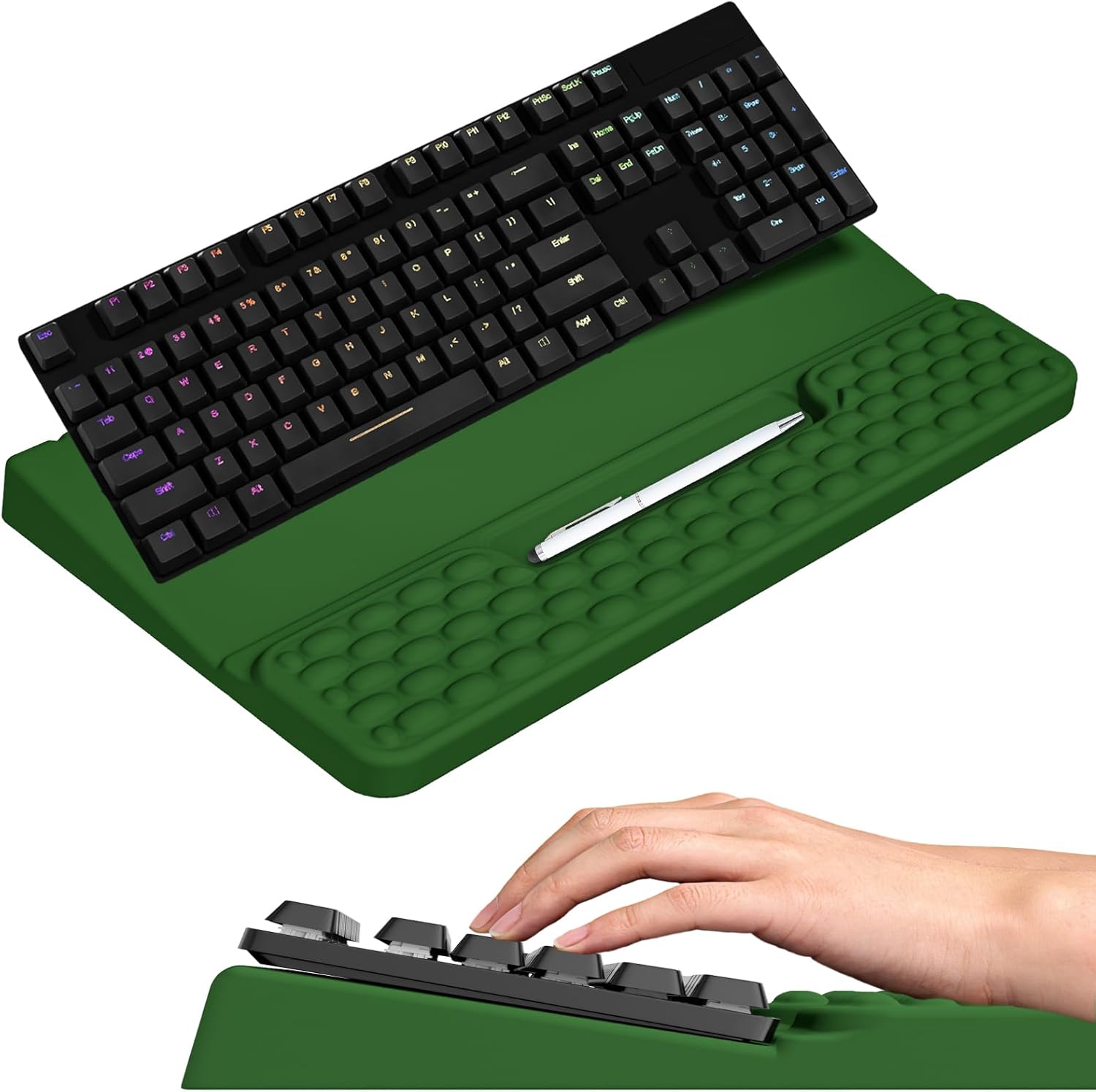 Keyboard Stand with Wrist Rest, Computer Keyboard Pad with Wrist Support, Ergonomic Keyboard Riser Holder Lift Tray, Soft Memory Foam Desk Wrist Pad for Office, Home, School - Black