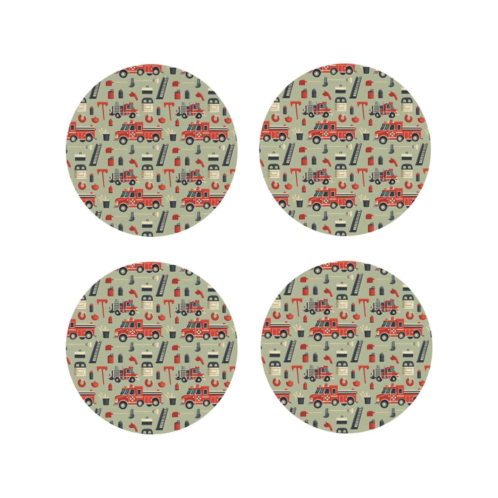 Smazdfxx Women's As Pic Leather Coasters Set Of 4 - Fire Truck Elevator Tools Print Lightweight Drink Coasters For Desk