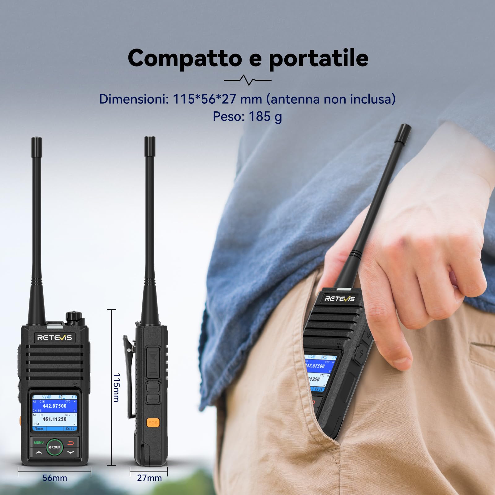 Retevis RB658 Walkie Talkie, Radio Bidirezionale Professionale con Impostazione APP, Riduzione Intelligente del Rumore, per Adulti, Motocicletta (1 Pezzi, Nero)