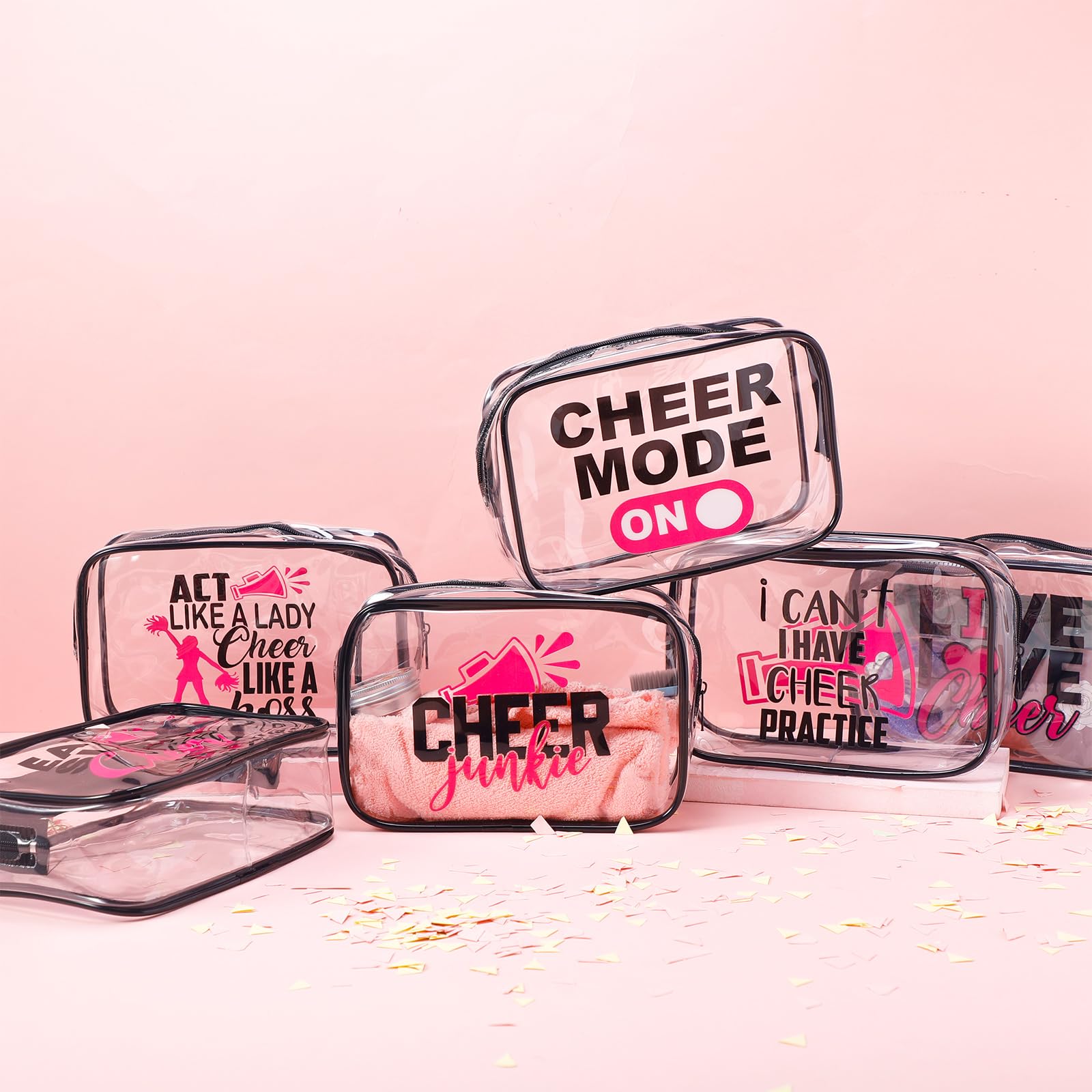 Abbylike 24 trousse impermeabili per cosmetici, 17,8 x 11,9 x 6,1 cm, trousse per cosmetici, articoli da toeletta con cerniera, custodia trasparente con cerniera per donne, Natale., Cheerleader