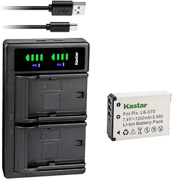 Kastar 1-Pack LB-070 Battery and LTD2 USB Charger Replacement for LB-070 LB070 Battery, Kodak Pixpro AZ651, Kodak Pixpro AZ651 Astro Zoom, Kodak Pixpro AZ652, Kodak Pixpro AZ652 Astro Zoom Camera