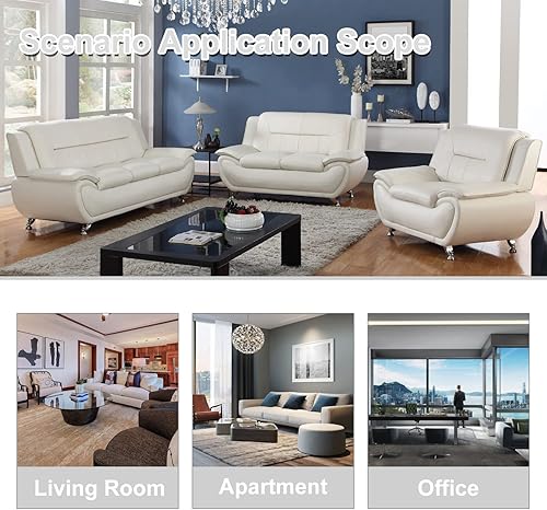 Miniatura 7 de Juego de sofá de sala de estar de cuero, sofá de cuero estilo moderno, sofás para sala de estar 3 piezas (blanco)