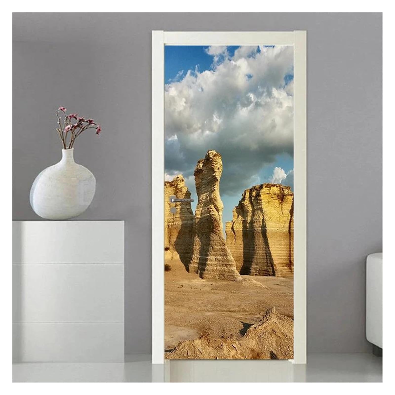 Sticker de porte paysage désert en PVC auto-adhésif pour déco murale chambre 40x120cm