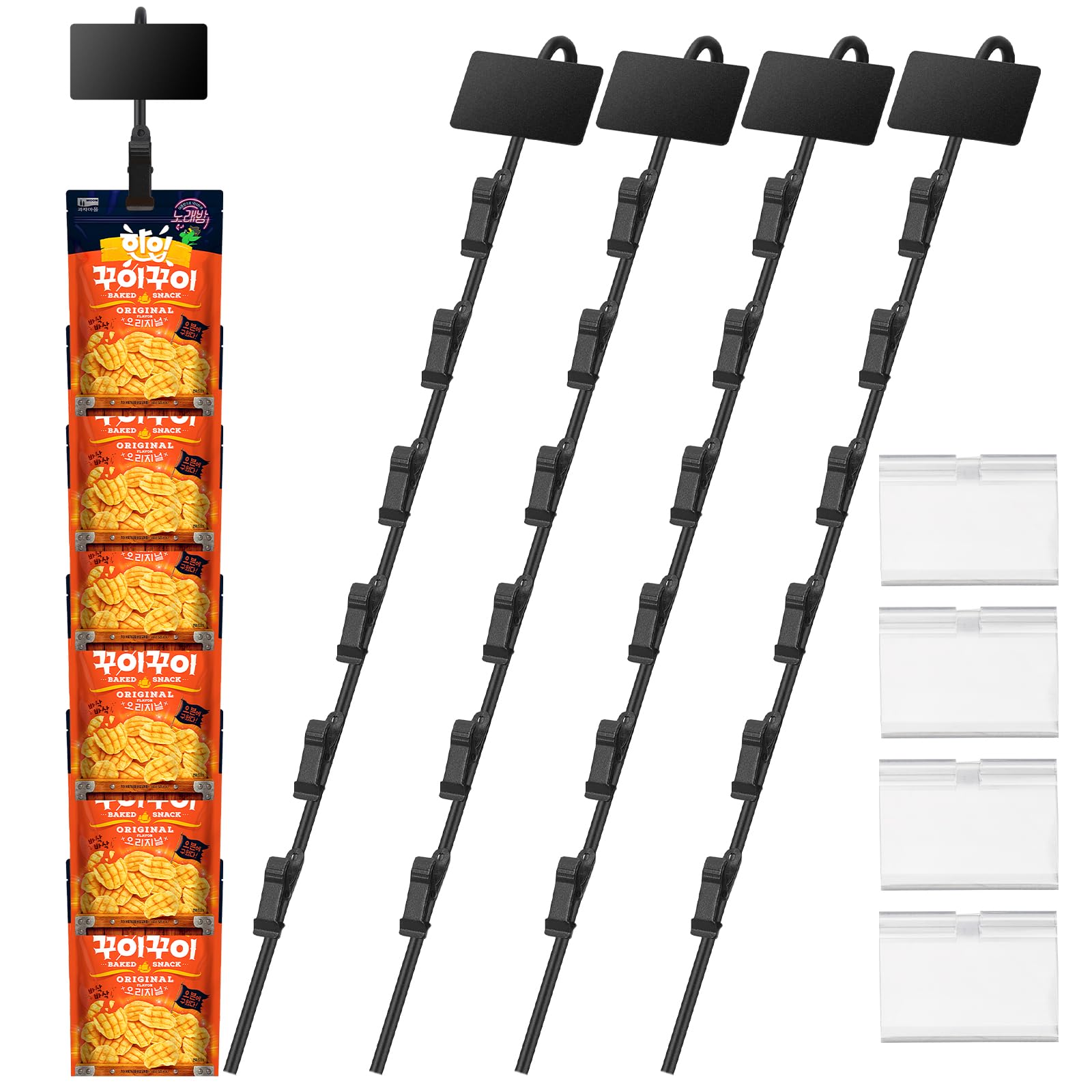 Tongyuyan Chip display rack,Chip Rack Display Stand,Chip Bag Holder with 6 Clips for Retail,17.3 inches Metal Retail Display Rack for Snack Candy 4Pcs