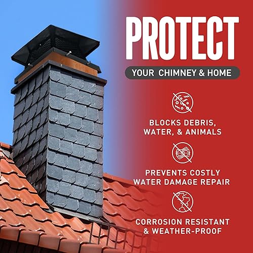 Miniatura 4 de Chimcare - Tapas de chimenea galvanizadas negras, tapa de chimenea de acero inoxidable de una sola combustión, cubierta de chimenea resistente a la