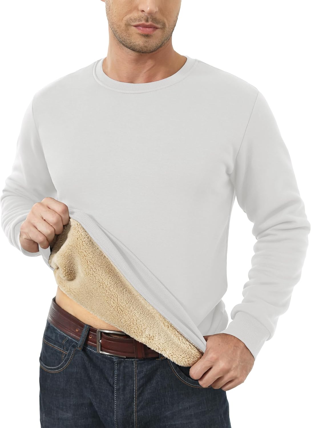 MAGCOMSEN Men's Sherpa Lined Sweatshirts Fleece Pullover Basic Tops Warm Crewneck Winter Sweatshirt - Image 6