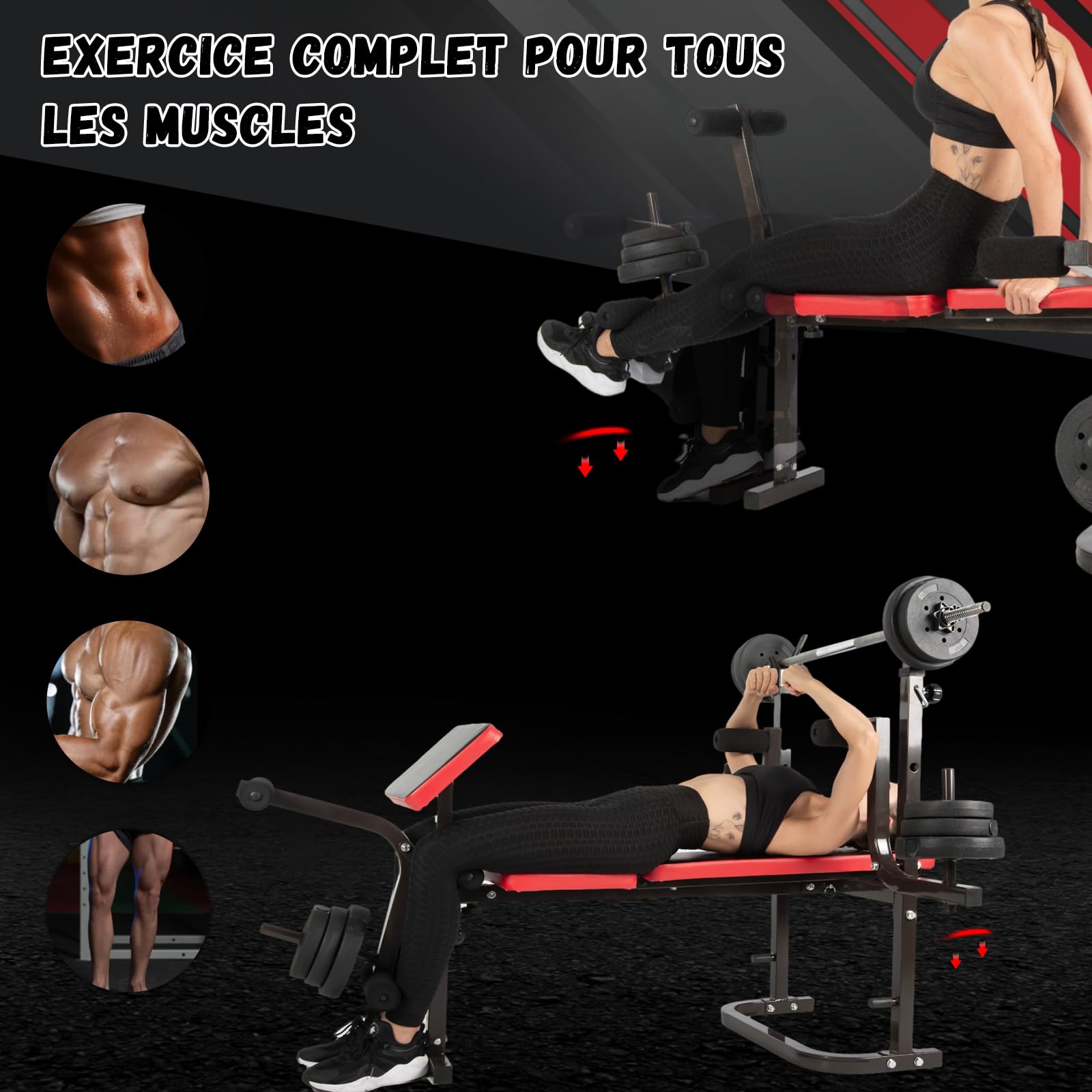 ISE Banc Musculation Complet Musculation, Banc de Musculation Complet Fitness, Banc de Musculation Pliable&Inclinable, Banc Developper Coucher, Bancs de Musculation Multifonction Butterfly Réglable