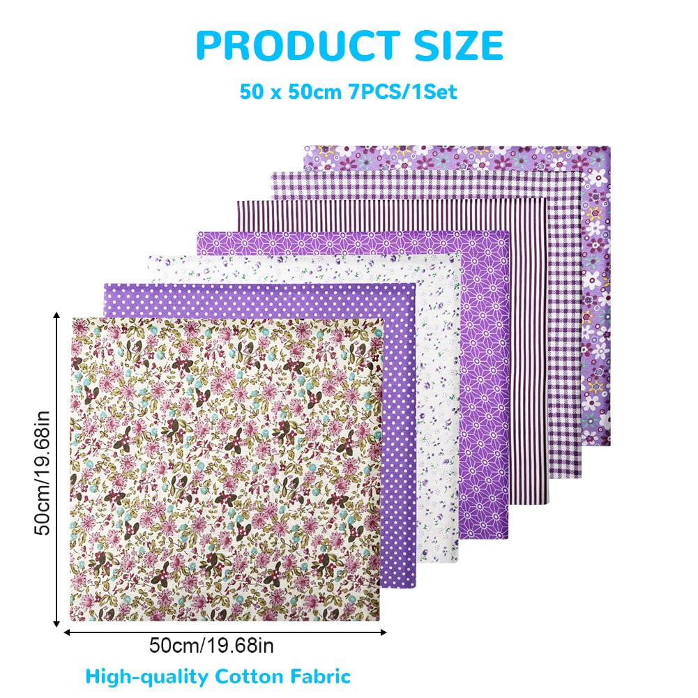 Aucuu 7PCS Fat Quarters Fabric Bundles, 50cm x 50cm Fabric Bundles, Quilting Cotton, Bundle Quilting Craft FA-BRIC - Image 2