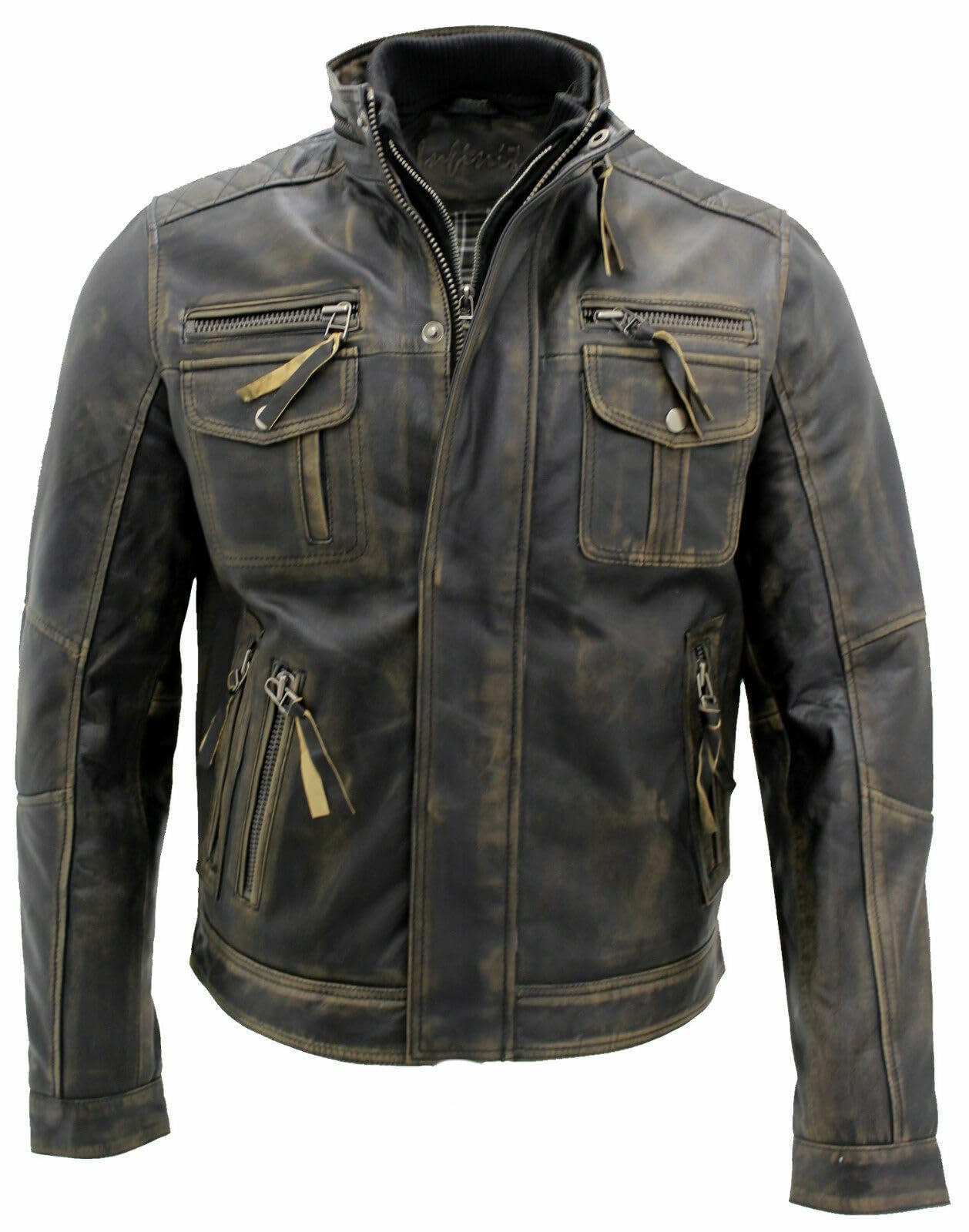 Infinity Leather Men's Black Warm Vintage Brando Leather Biker Jacket Medium