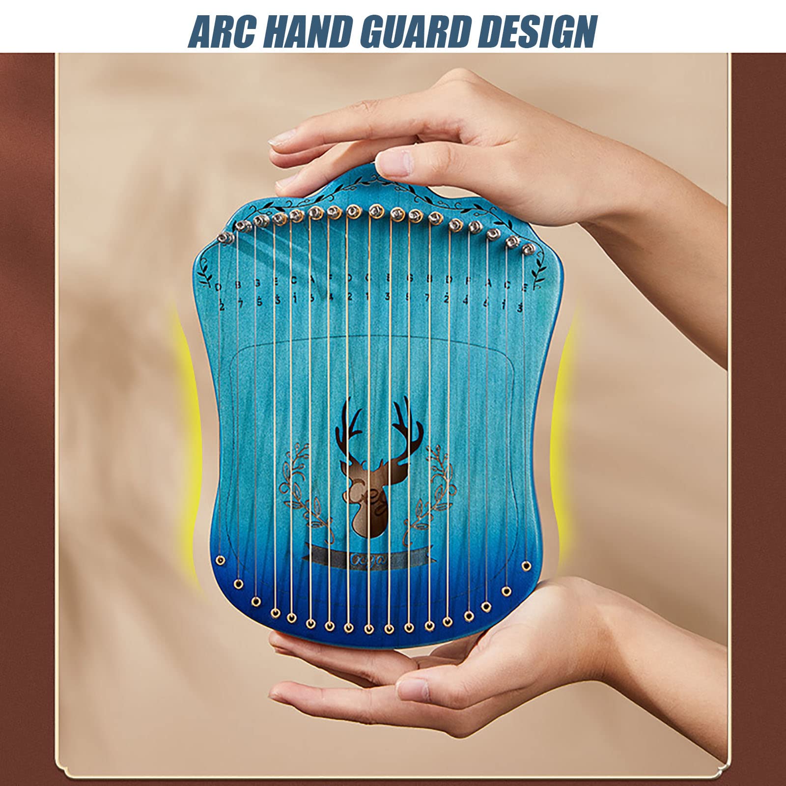 Metall Mahagoni Leier Harfe, Lyre Instrument Tragbare Harfe Instrument Mahagoni mit Stimmschlüssel und Tragetasche, Lyre Harfe für Kinder/Anfänger/Erwachsene Speakers Blue