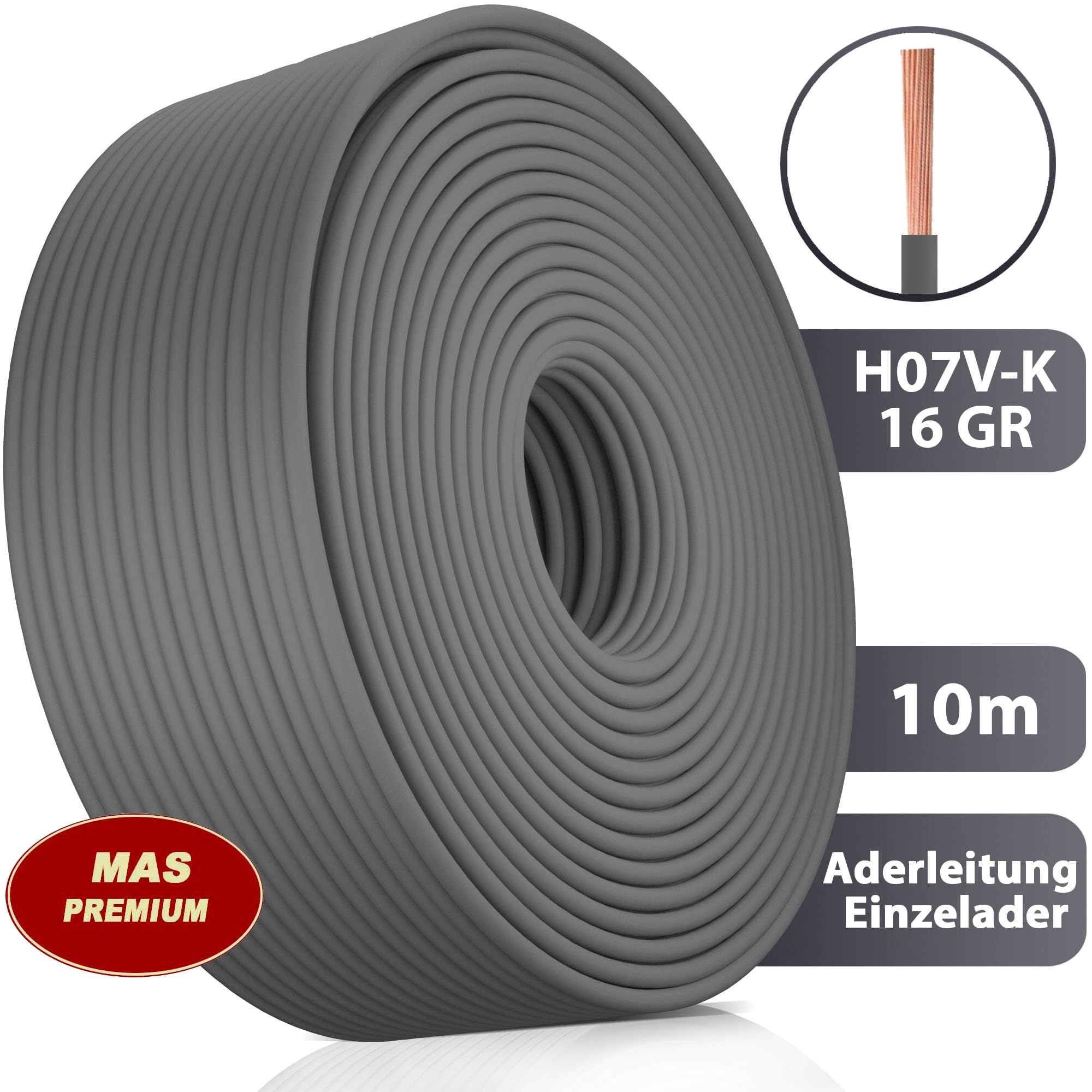 De 5 A 100 M Cable H07 V-K 16 Mm² Negro, Marrón, Azul Oscuro, Amarillo Verde, Gris, Azul Claro O Rojo, Cable Individual Flexible (marrón, 70 M