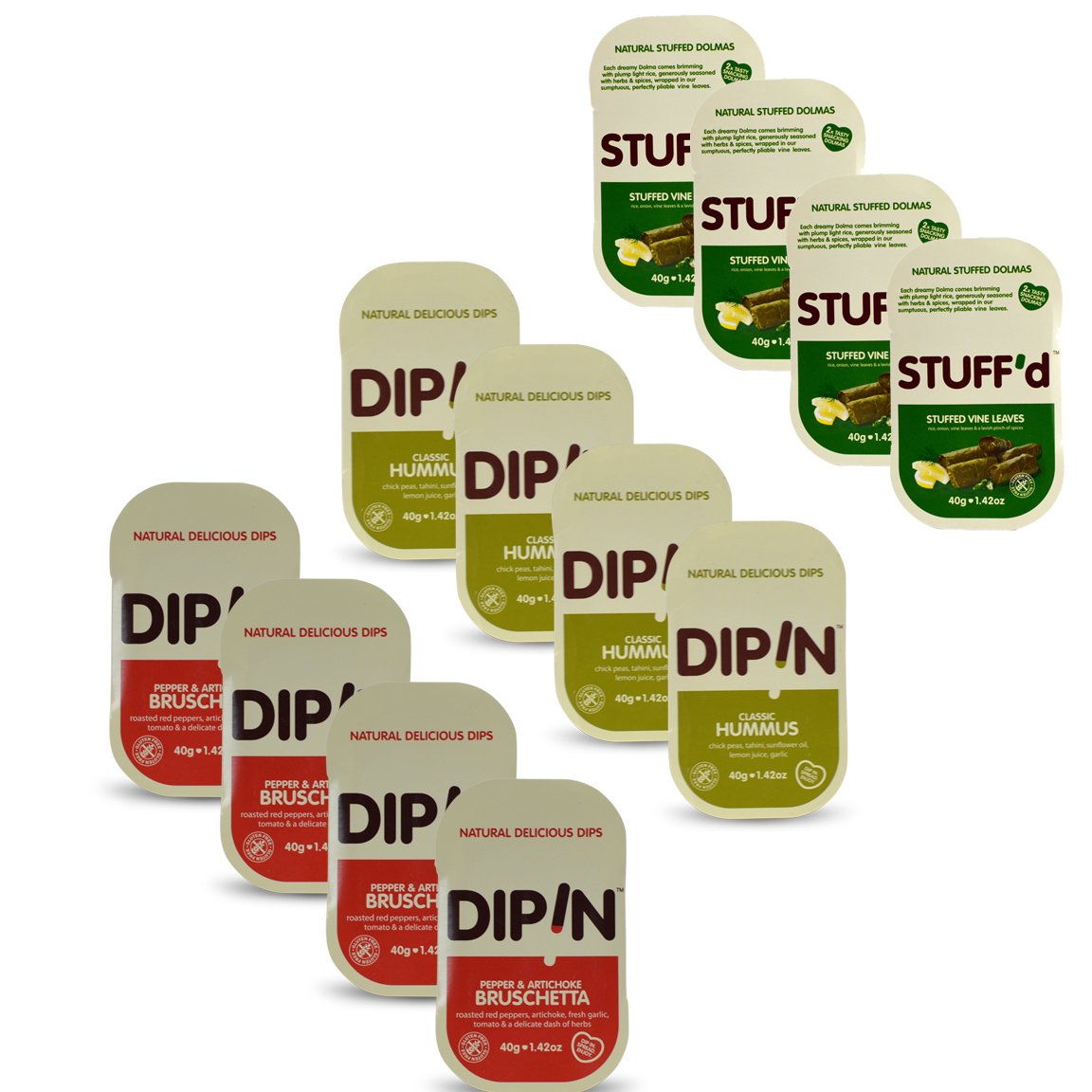 DipIn Natural Delicious Dips Variety Pack Gluten Free - Certified Kosher OU 1.42 oz - 12 pack
